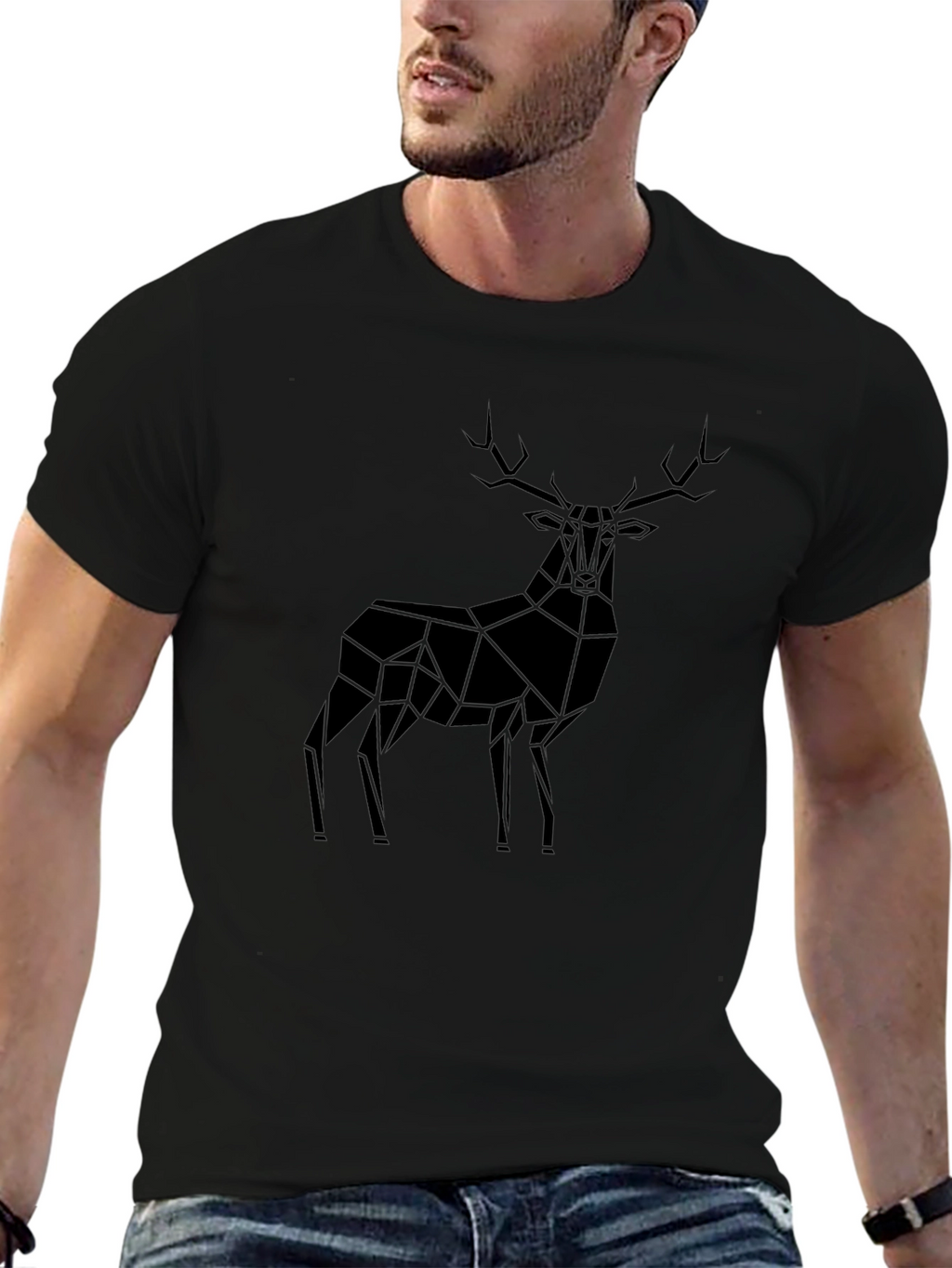 Geometric Deer Black T-Shirt
