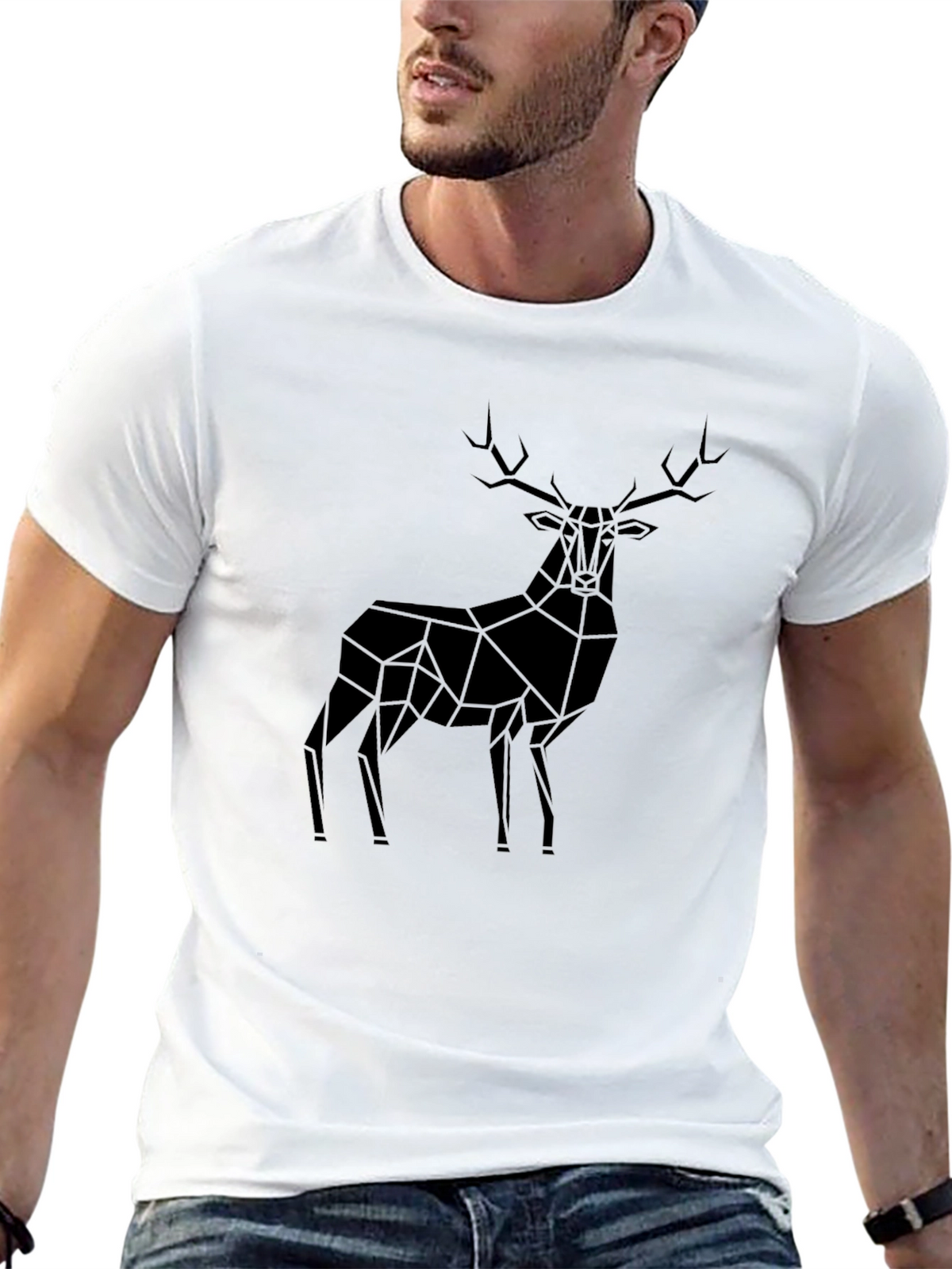 Geometric Deer Black T-Shirt