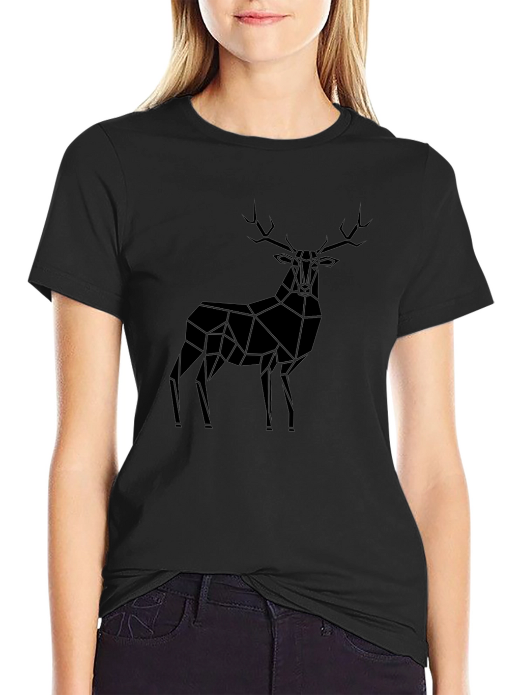 Geometric Deer Black T-Shirt