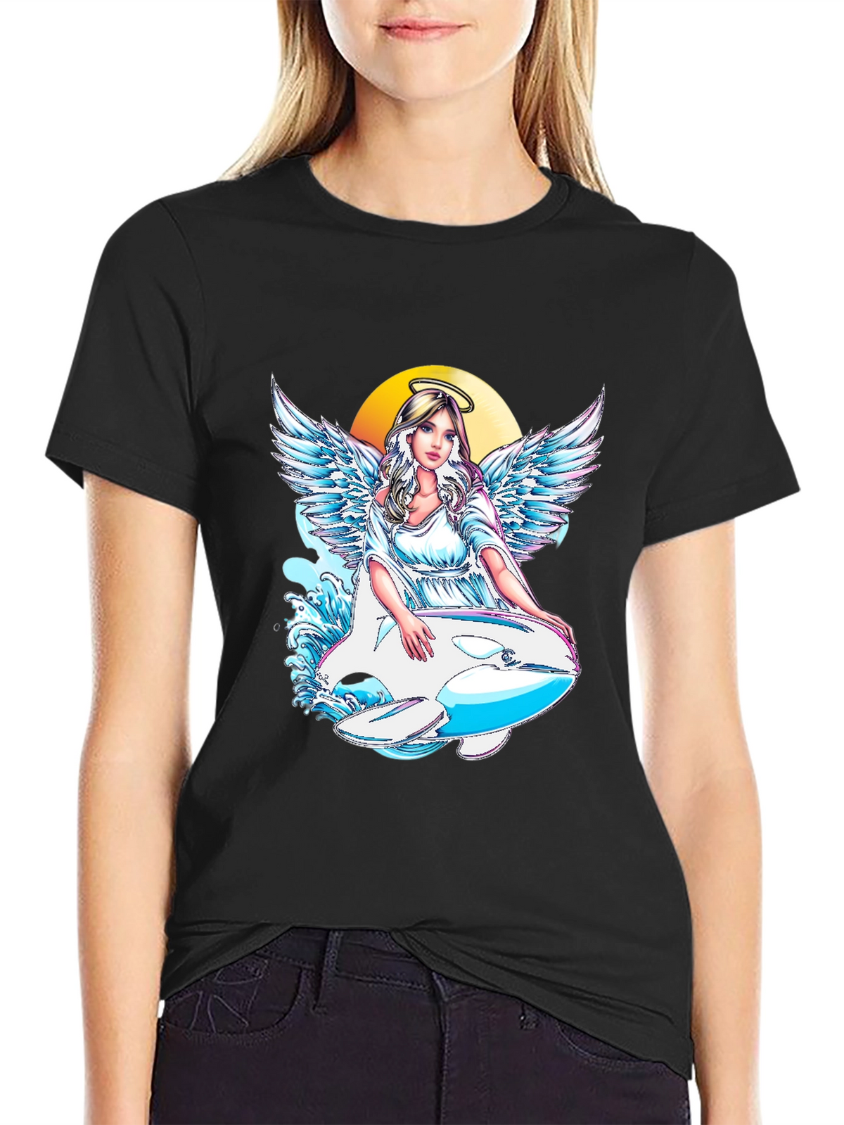 Angel Orca Black Graphic T-Shirt