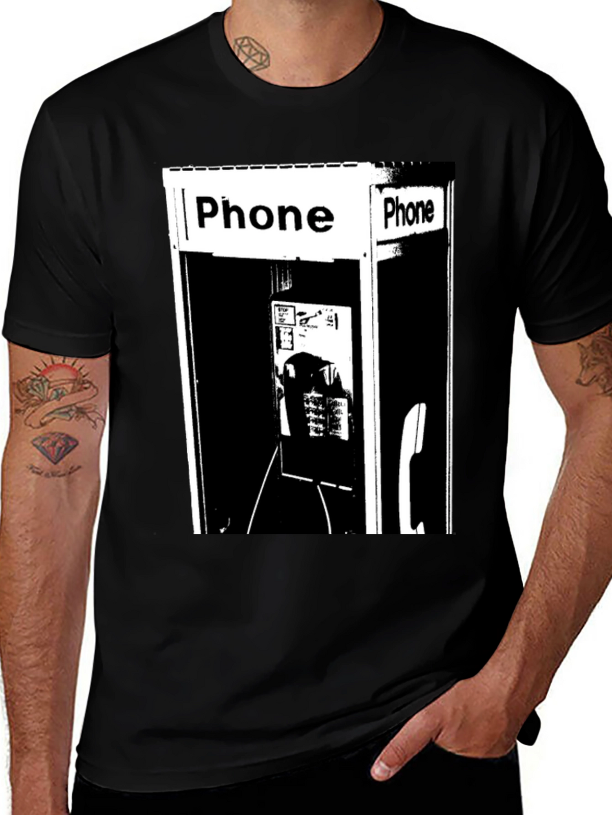 Retro Phone Booth Graphic Tee - Classic Black