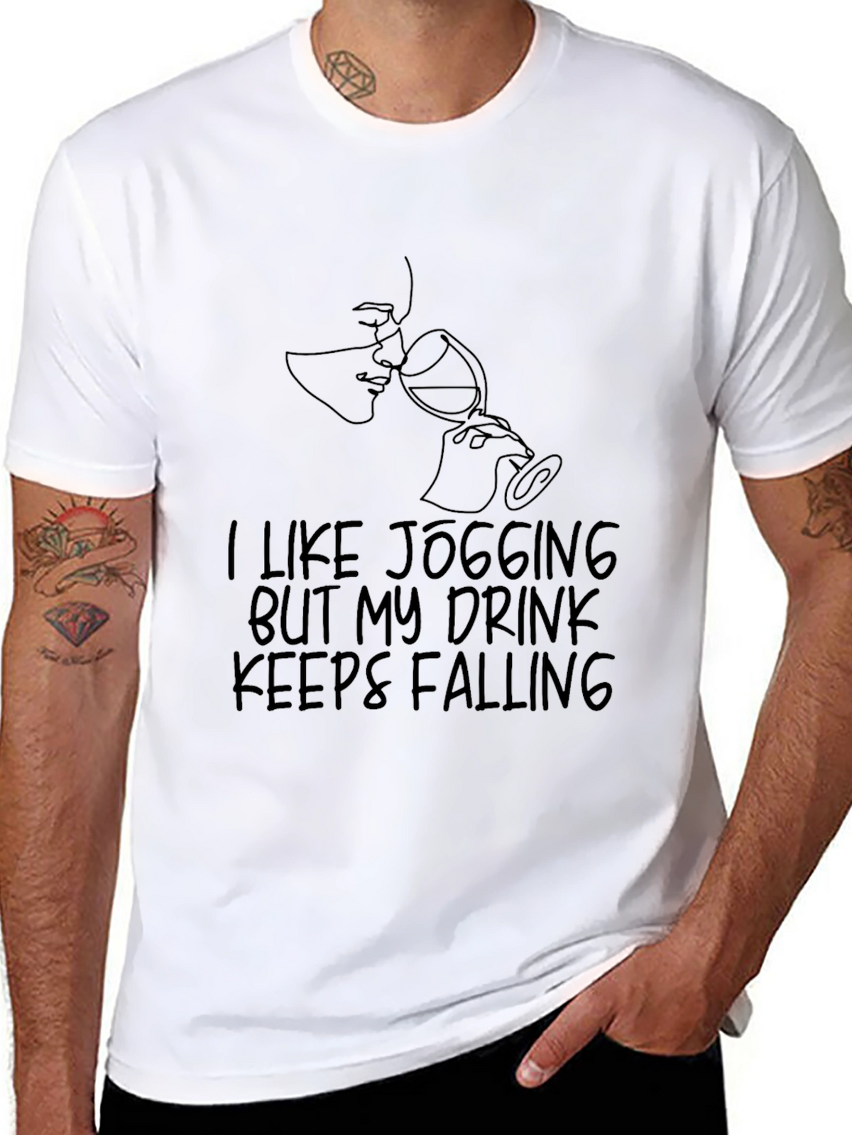 Funny Jogging Wine Lover T-Shirt - Falling Design
