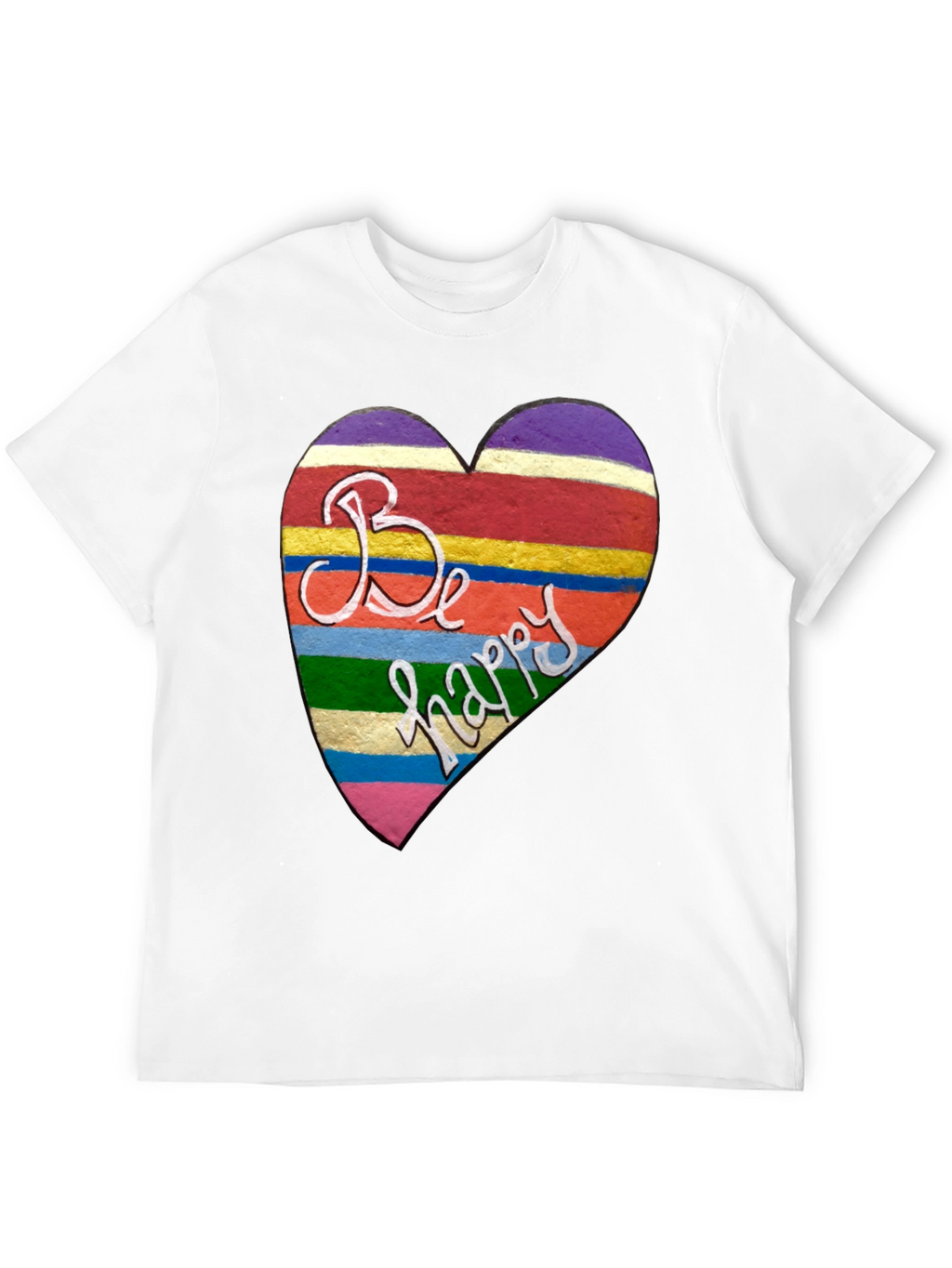 Be Happy Heart Stripe Graphic Tee - Unisex