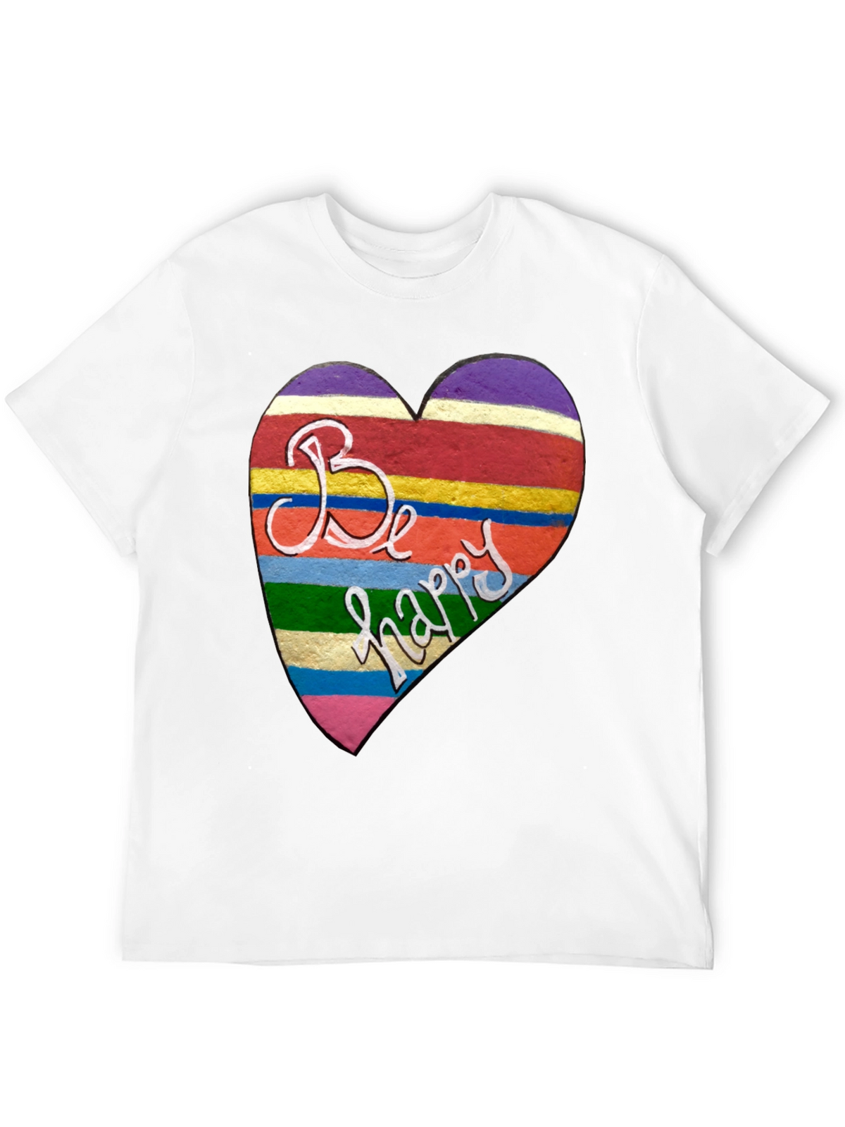 Be Happy Heart Stripe Graphic Tee - Unisex