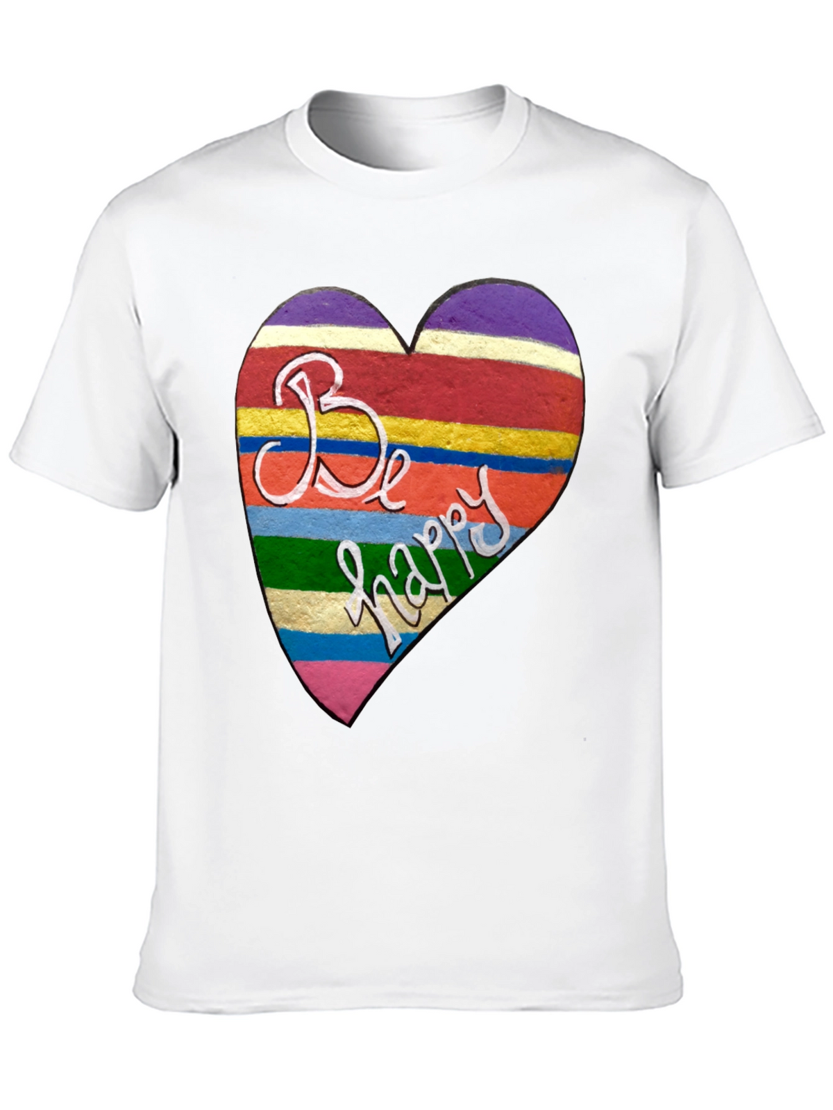 Be Happy Heart Stripe Graphic Tee - Unisex