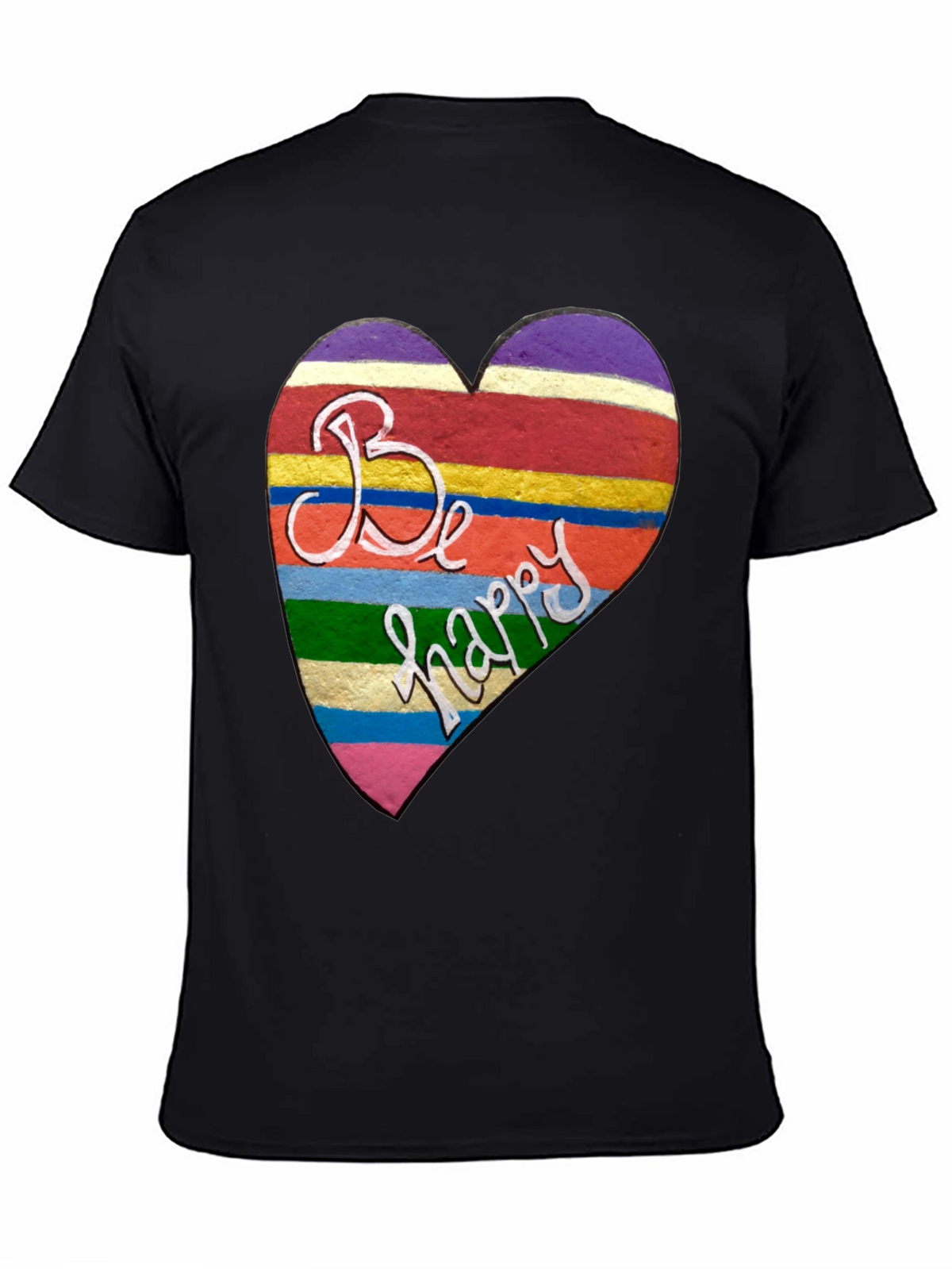 Be Happy Heart Stripe Graphic Tee - Unisex