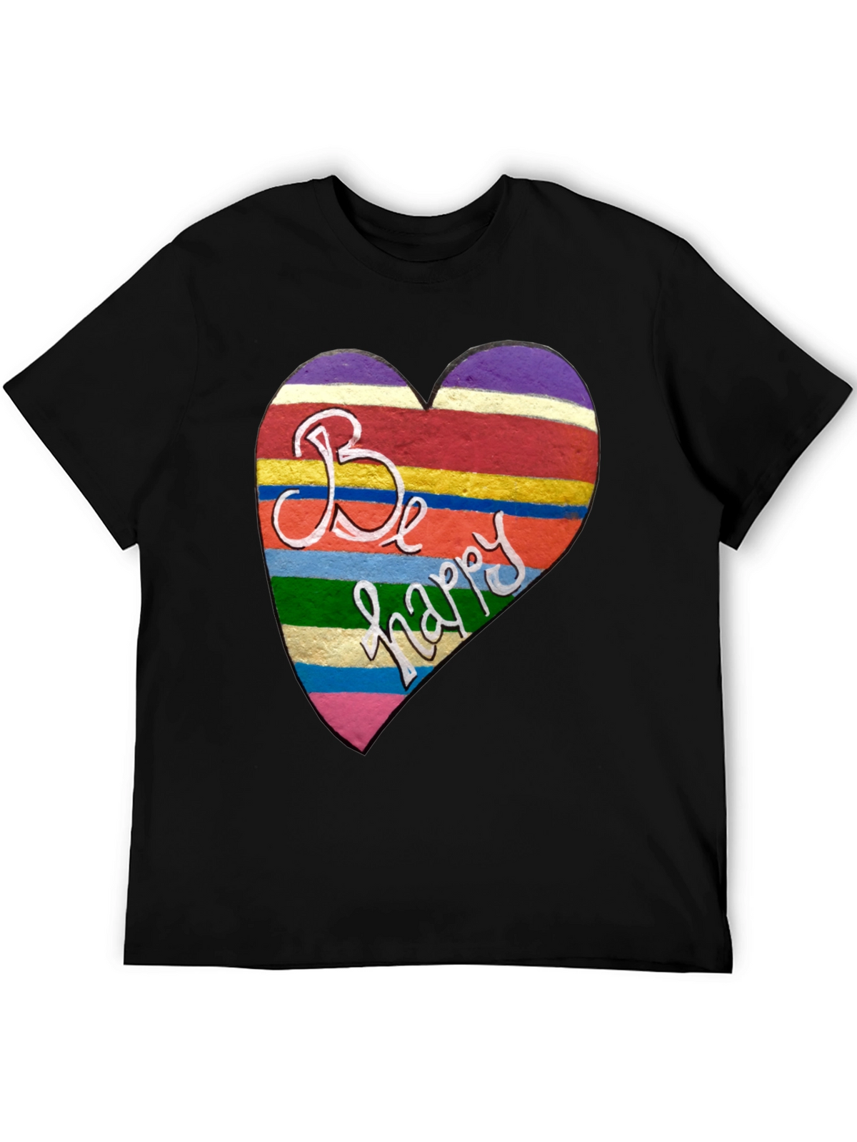 Be Happy Heart Stripe Graphic Tee - Unisex