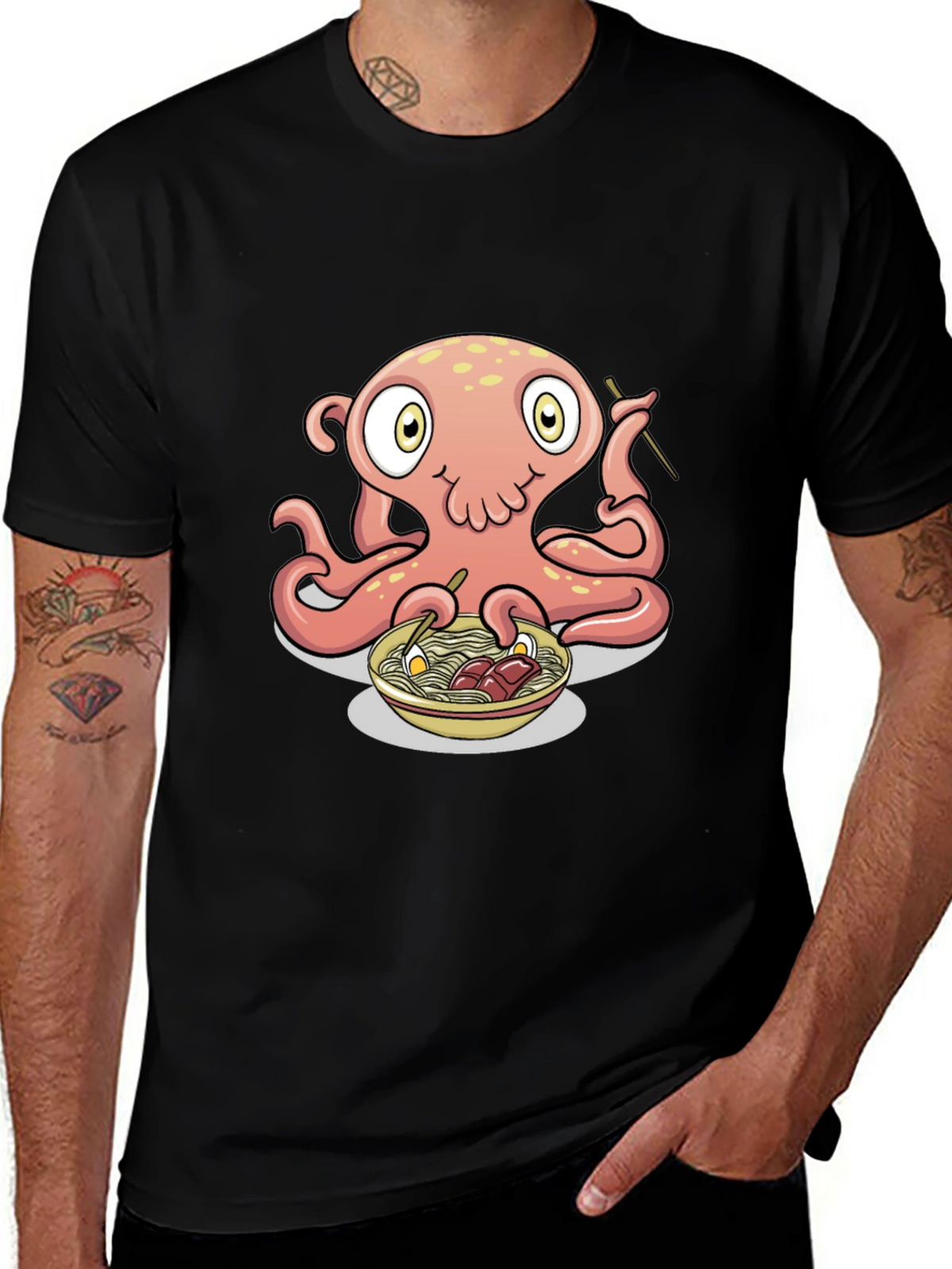 Octopus Ramen Graphic Tee - Black Cotton T-Shirt