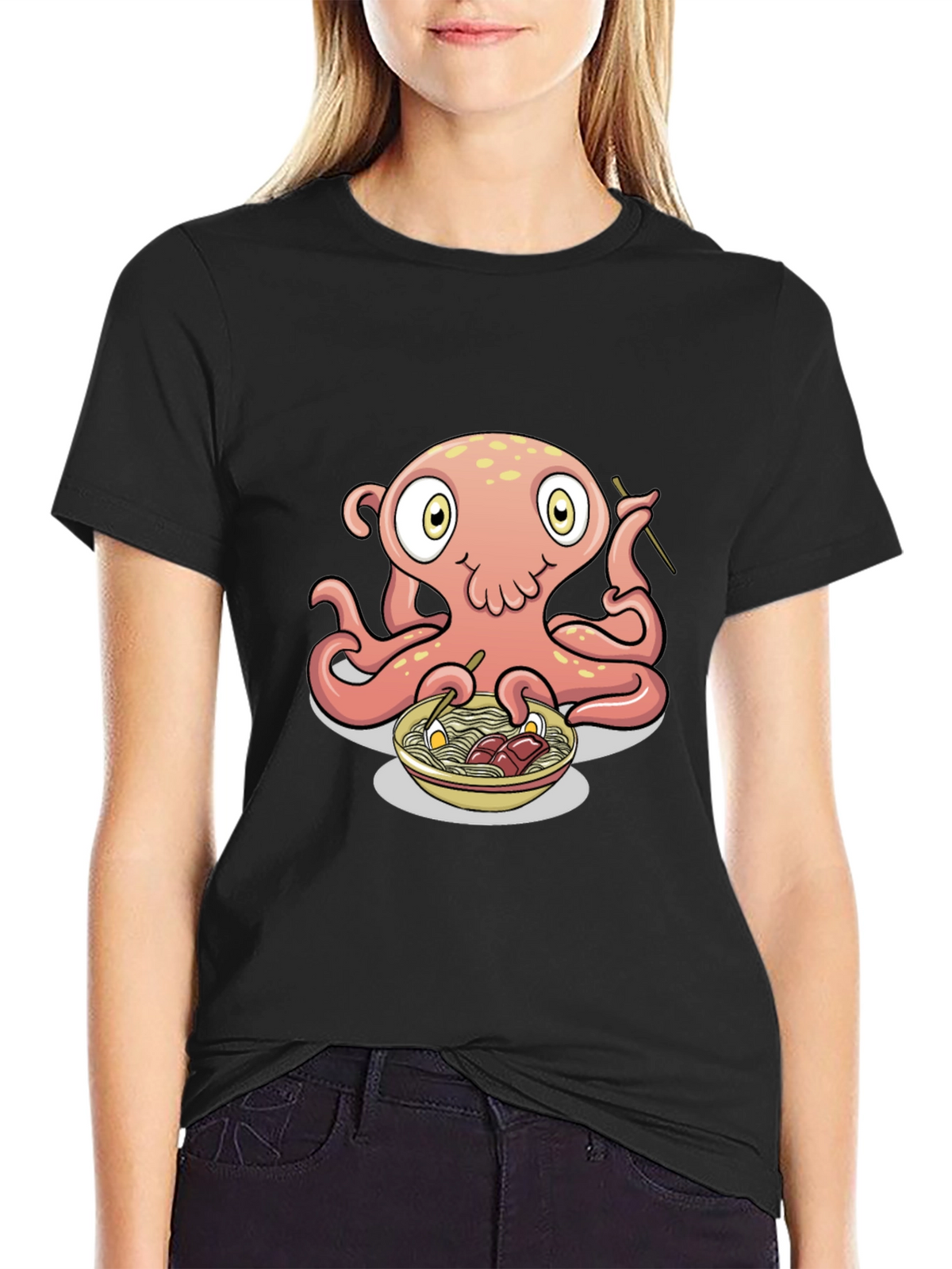Octopus Ramen Graphic Tee - Black Cotton T-Shirt