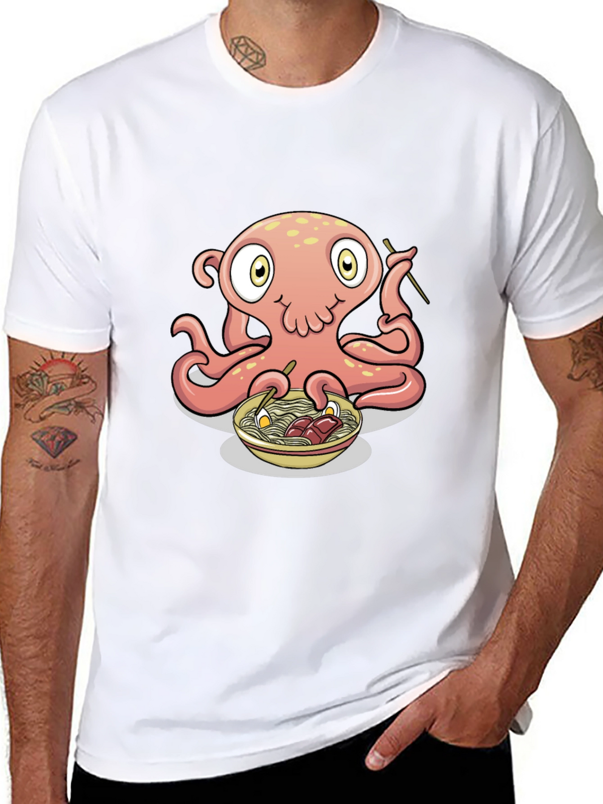Octopus Ramen Graphic Tee - Black Cotton T-Shirt