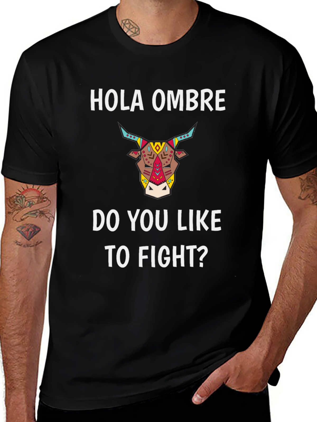 Hola Ombre Fight Bull Black Graphic Tee