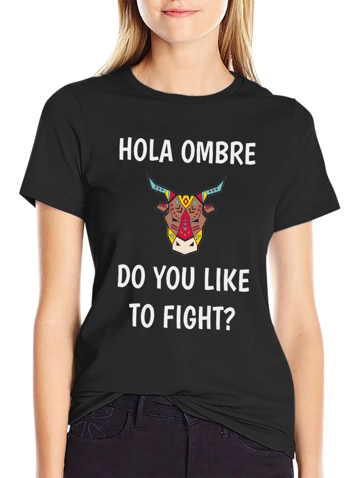 Hola Ombre Fight Bull Black Graphic Tee