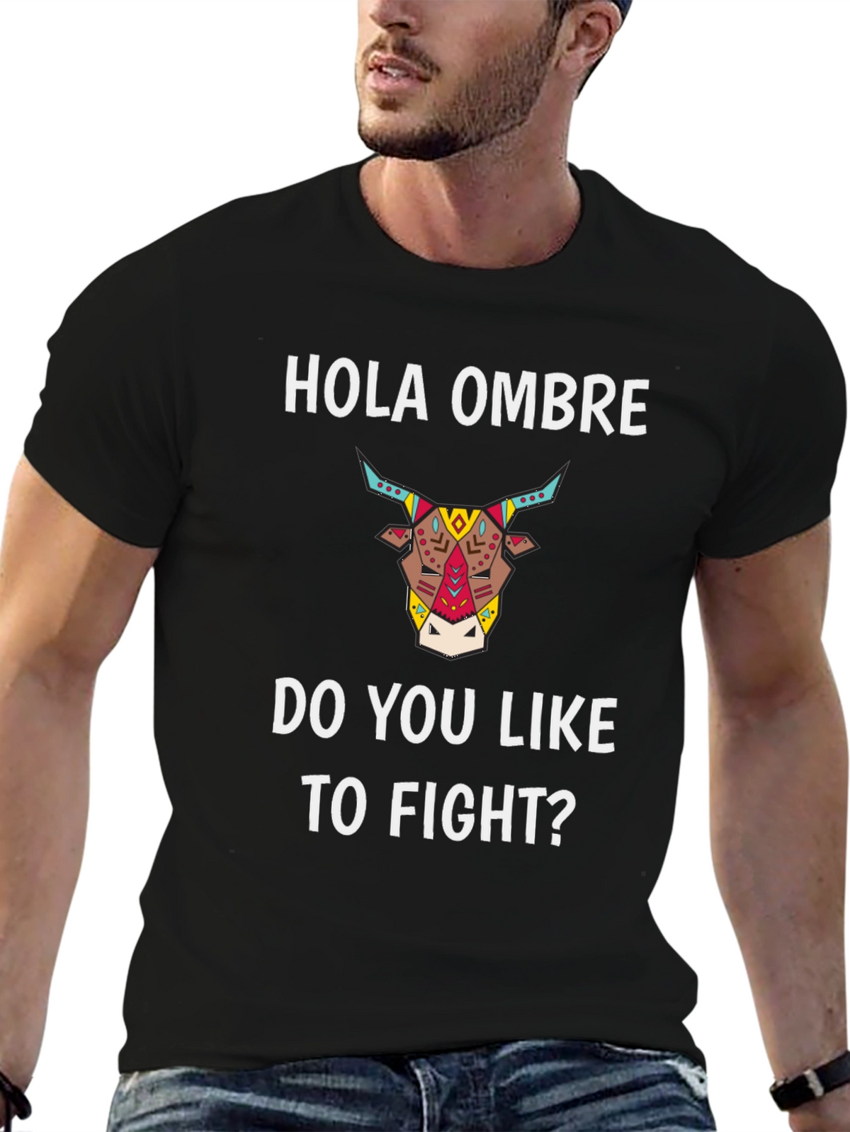 Hola Ombre Fight Bull Black Graphic Tee
