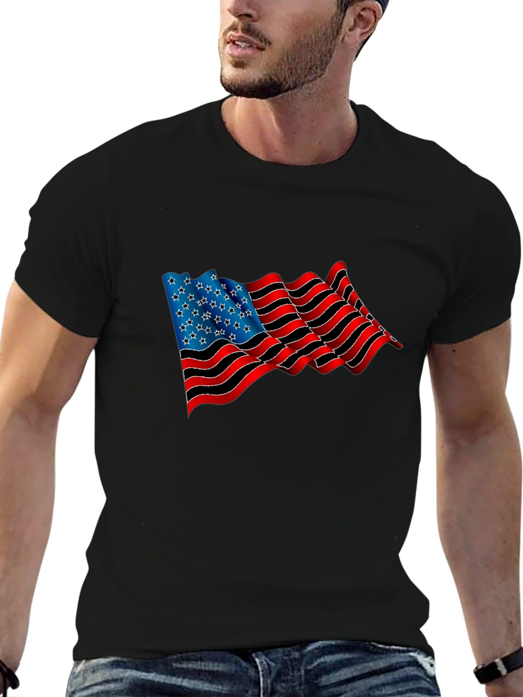 American Flag Graphic Black T-Shirt