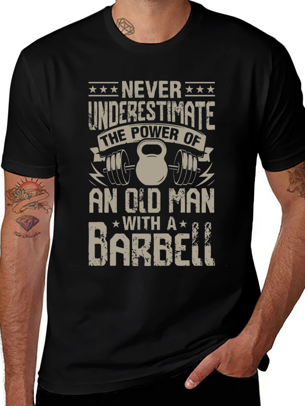 Old Man Barbell T-Shirt - Power & Strength