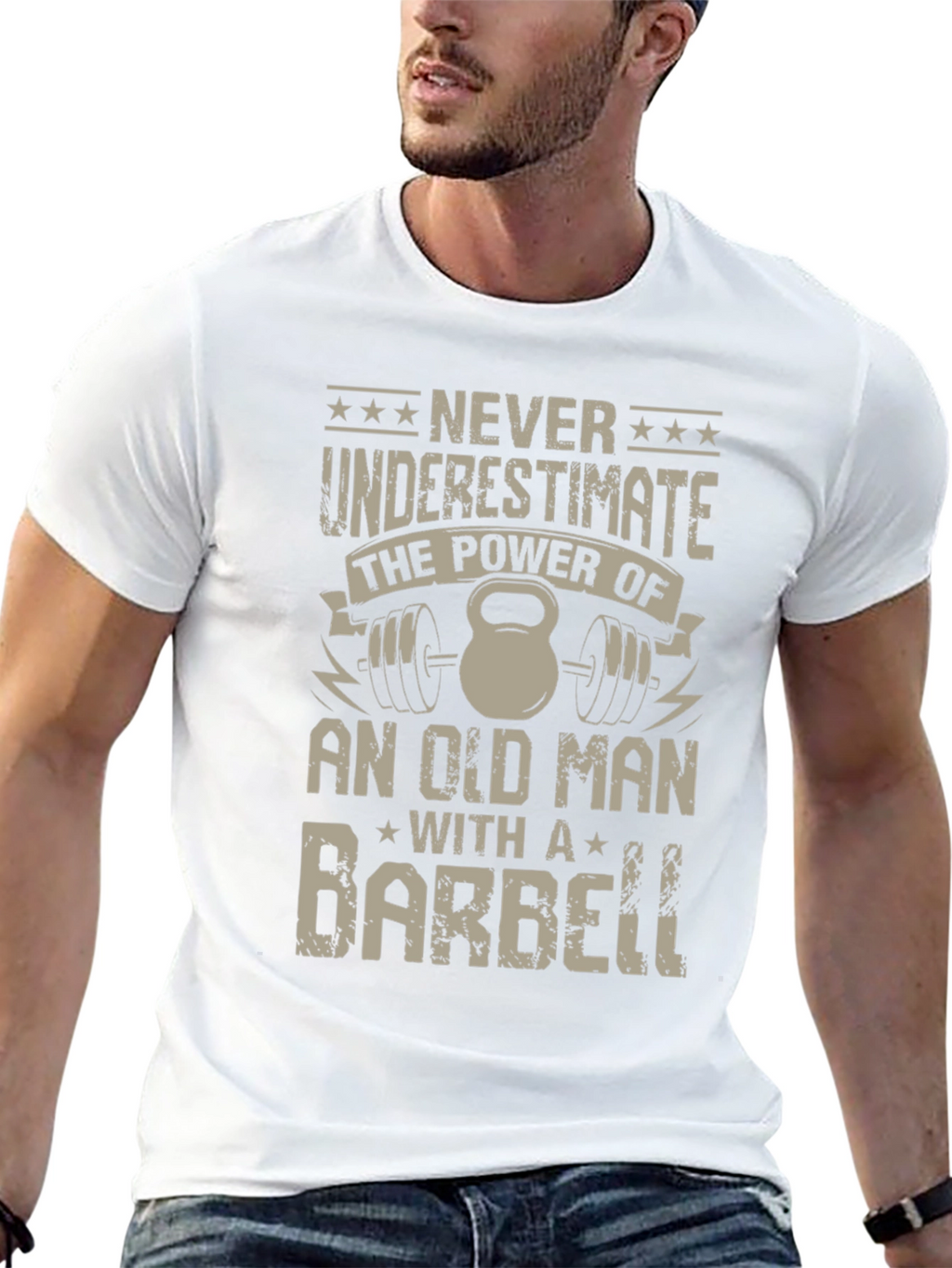 Old Man Barbell T-Shirt - Power & Strength