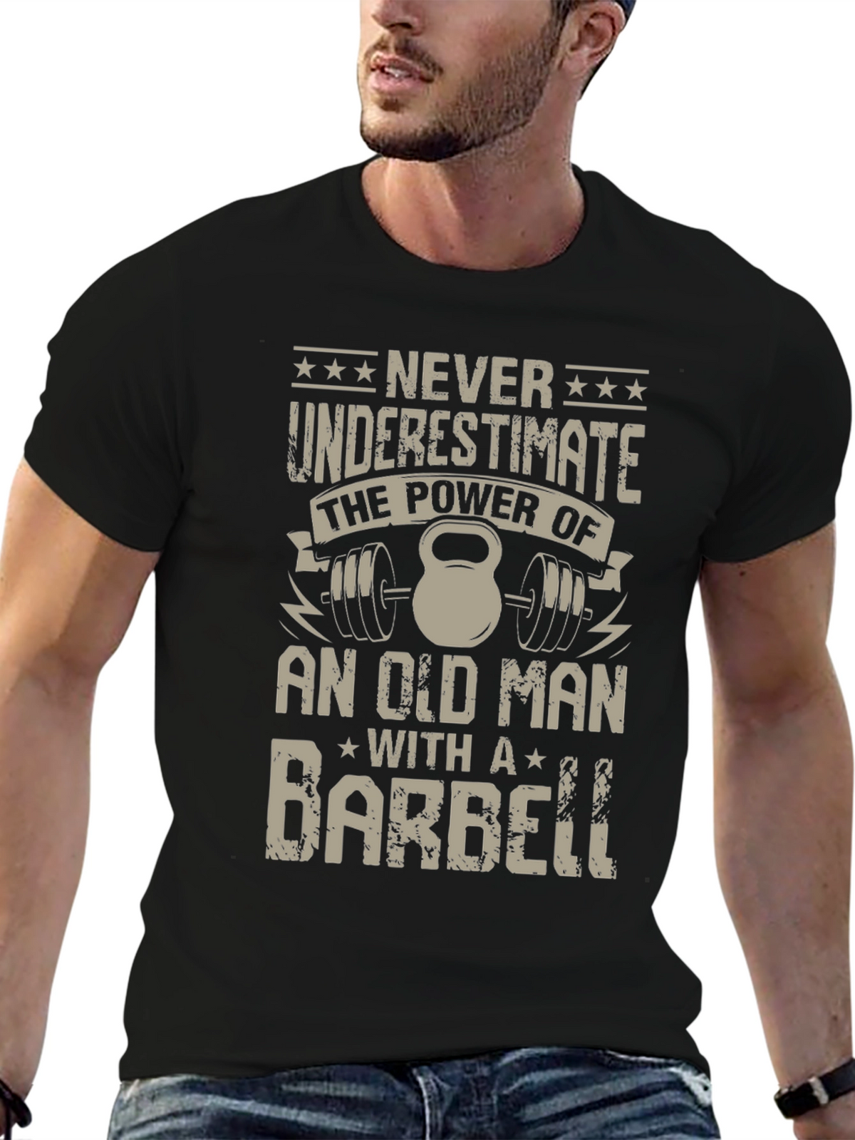 Old Man Barbell T-Shirt - Power & Strength