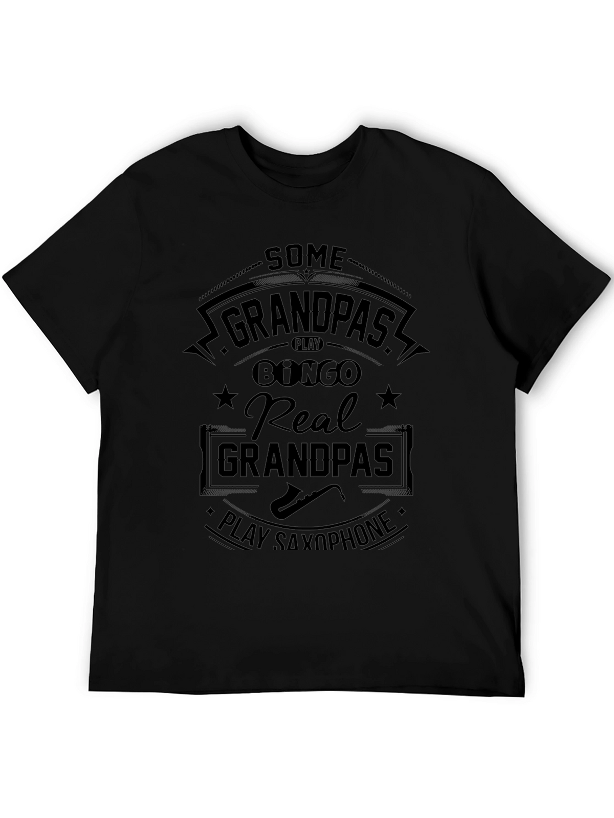 Real Grandpas Play Saxophone Black T-Shirt