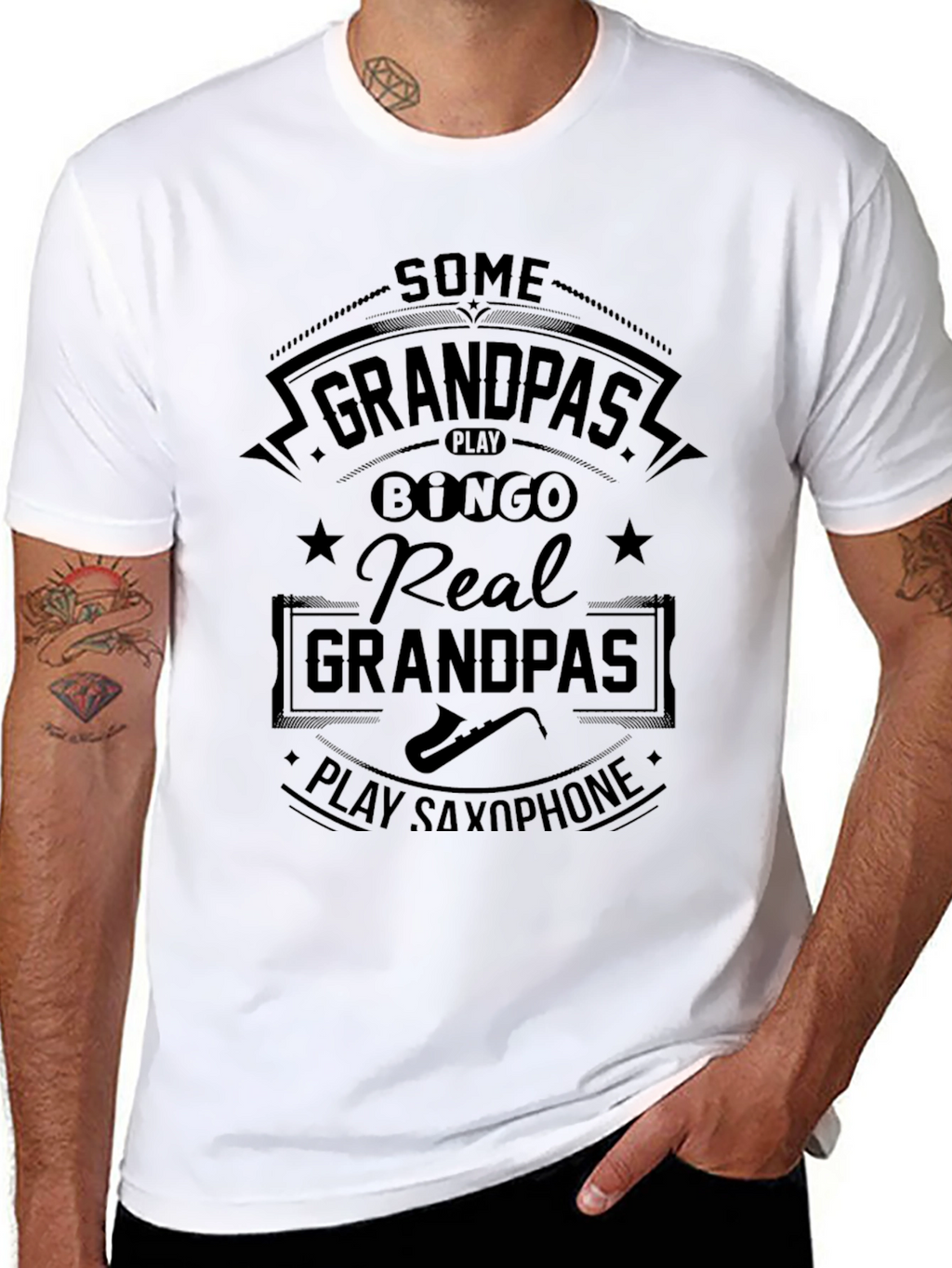 Real Grandpas Play Saxophone Black T-Shirt
