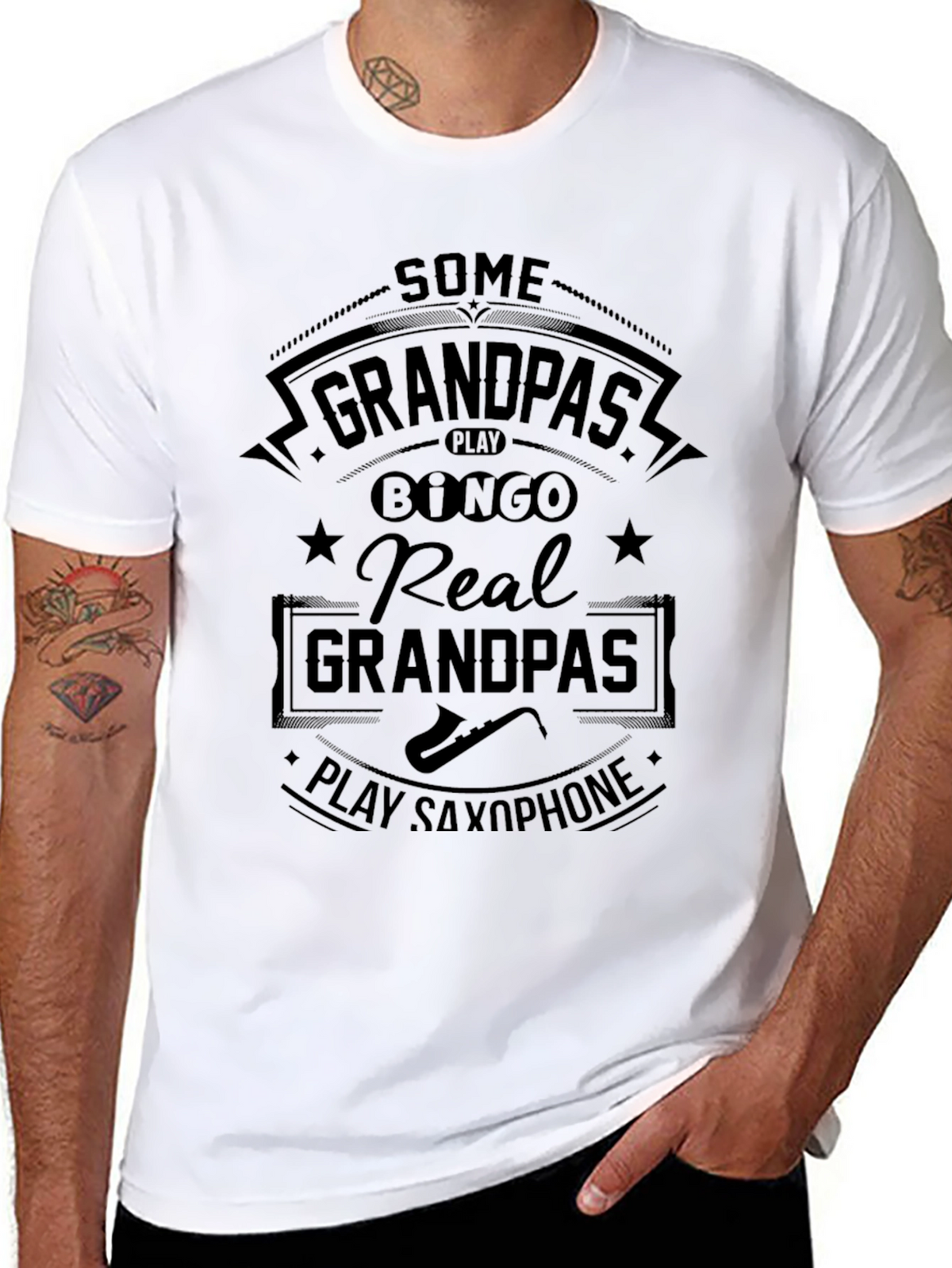 Real Grandpas Play Saxophone Black T-Shirt