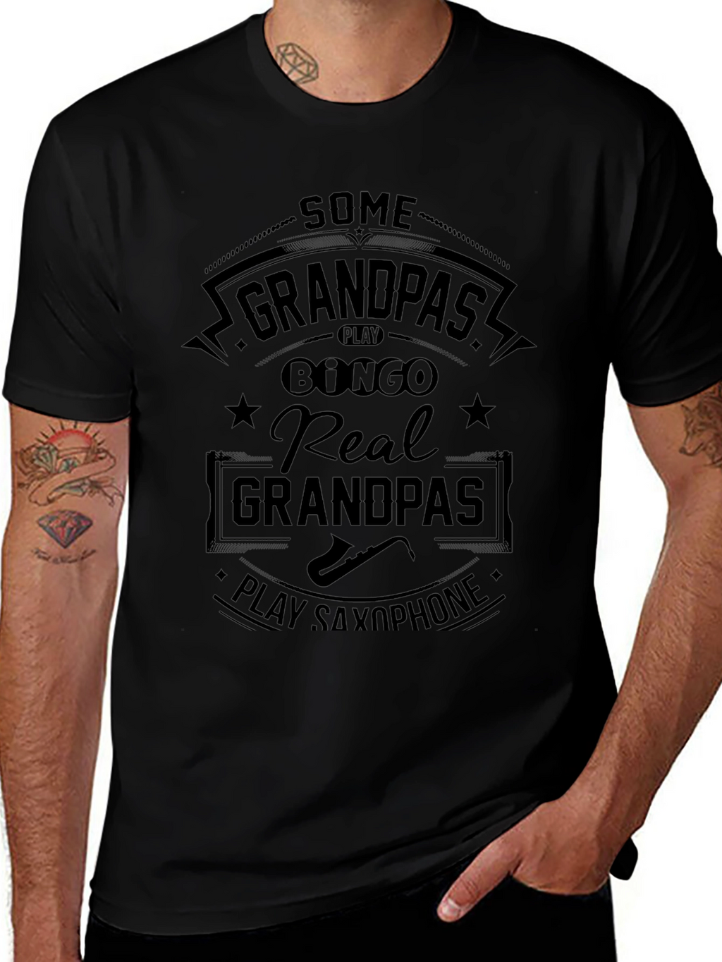 Real Grandpas Play Saxophone Black T-Shirt