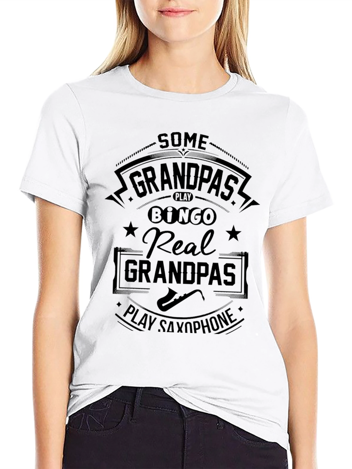 Real Grandpas Play Saxophone Black T-Shirt
