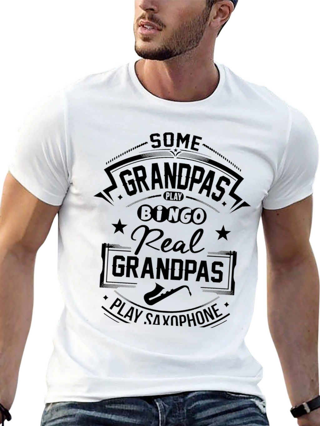 Real Grandpas Play Saxophone Black T-Shirt