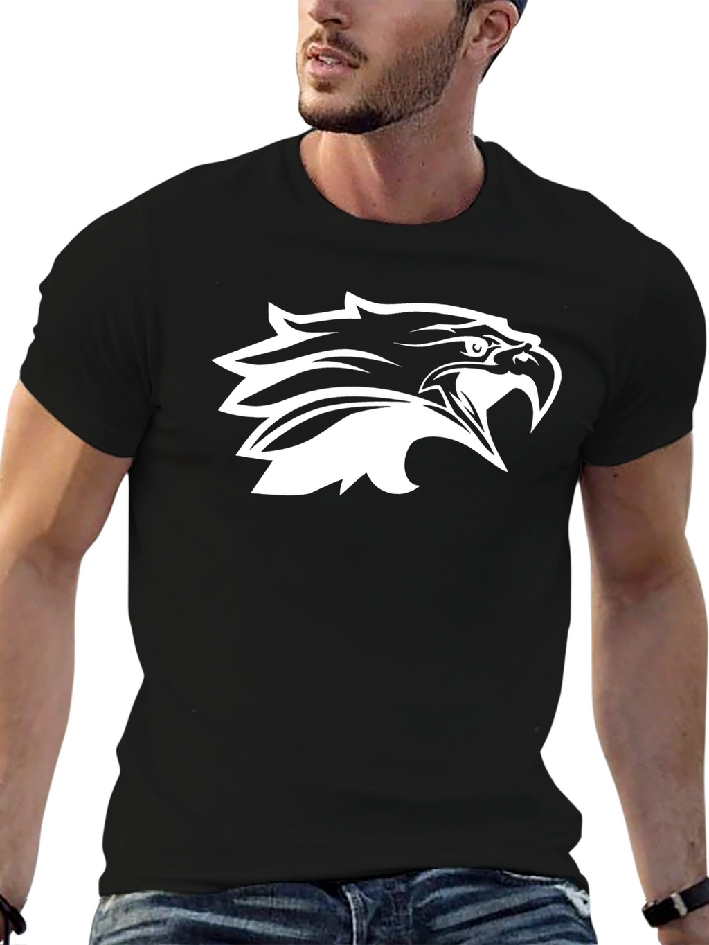 Black T-Shirt with Eagle Head Graphic