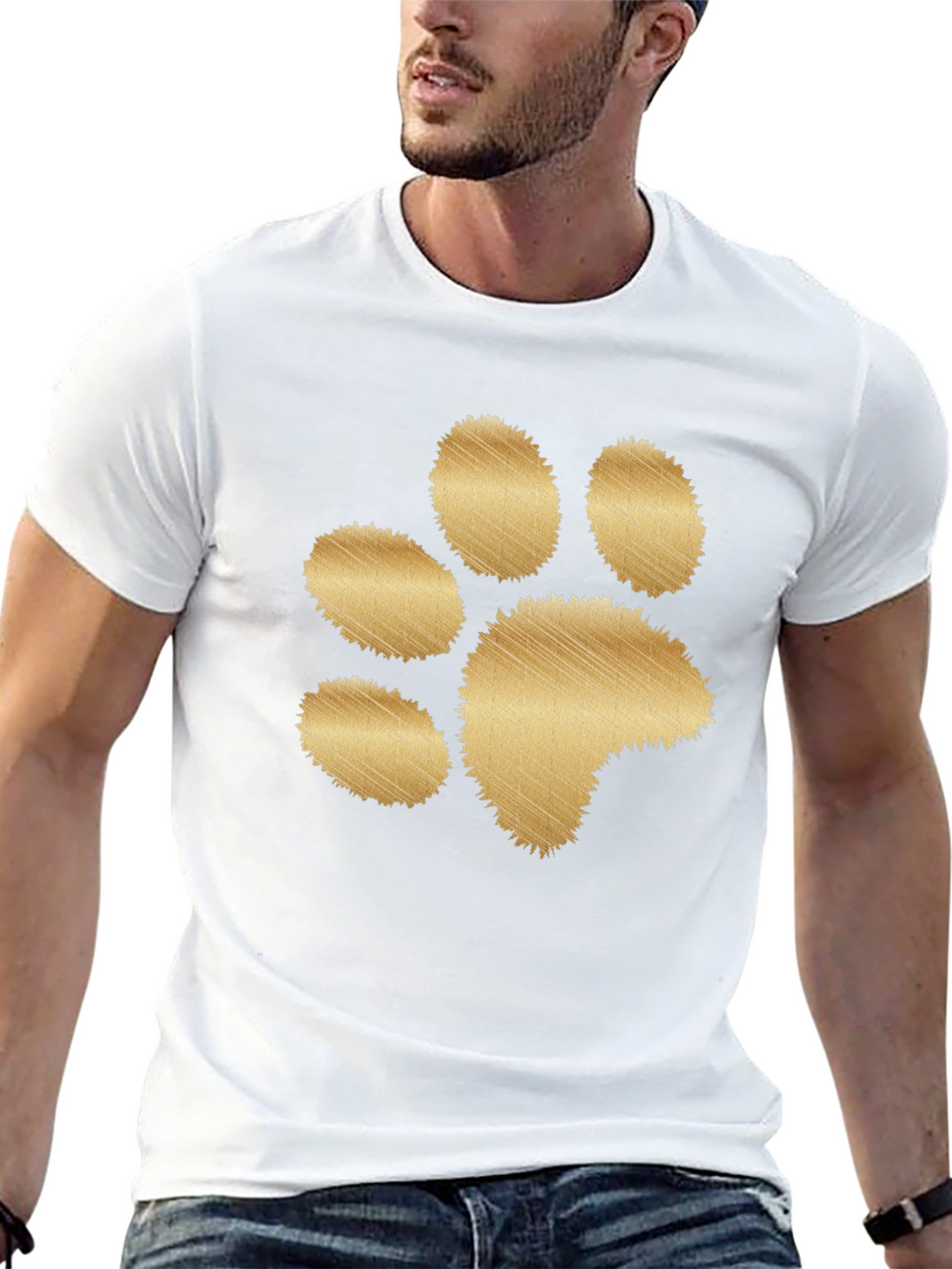 Black T-Shirt with Gold Paw Print