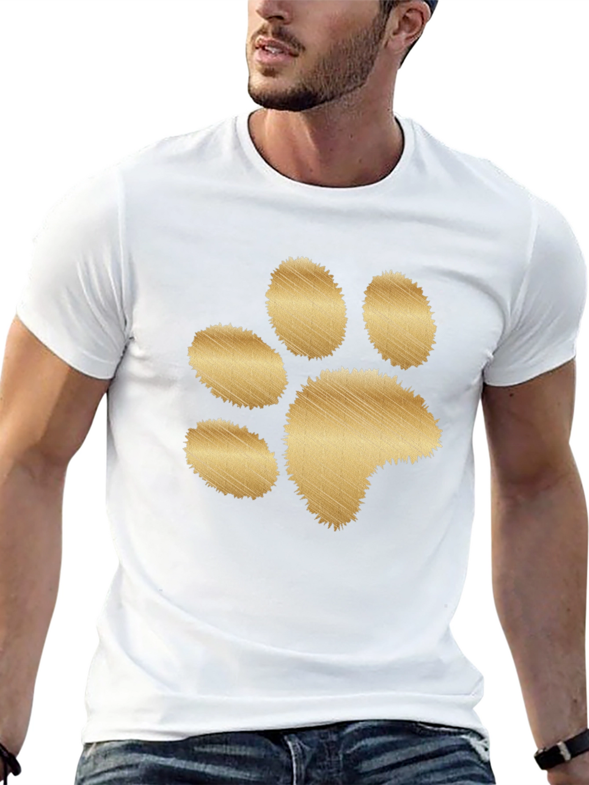 Black T-Shirt with Gold Paw Print