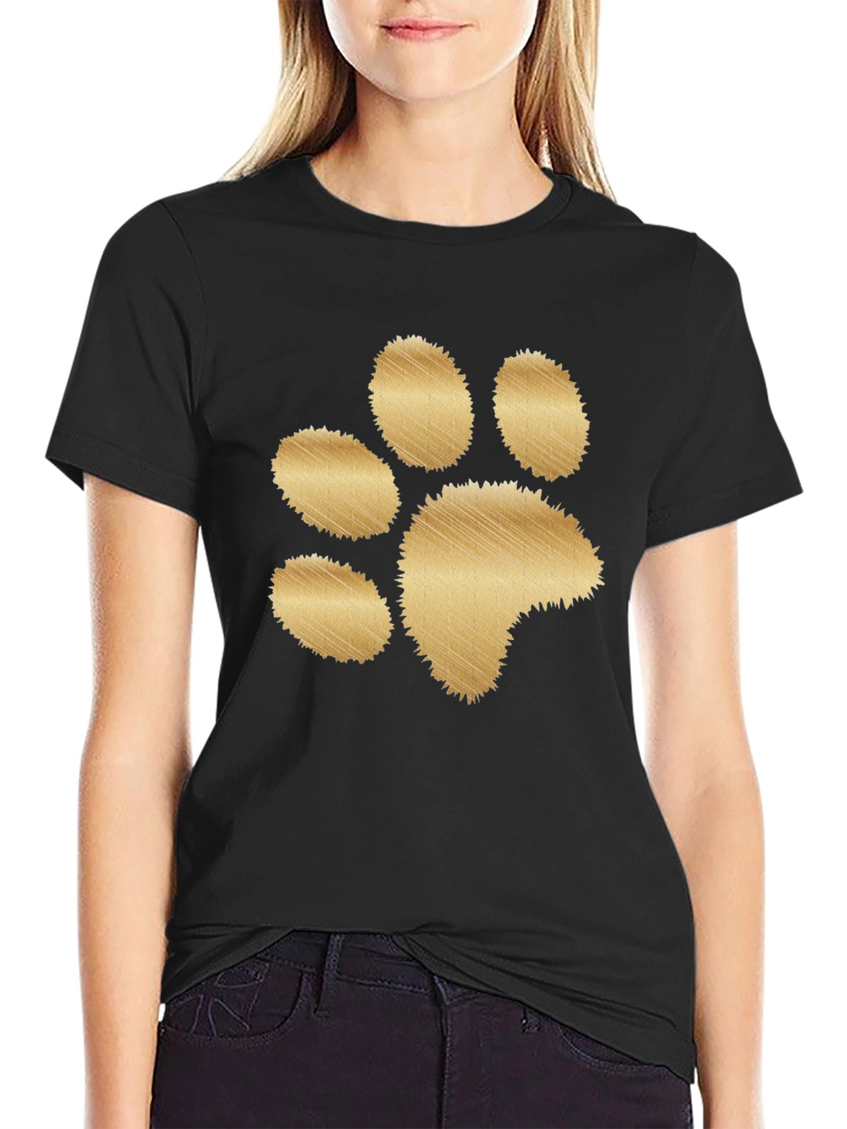 Black T-Shirt with Gold Paw Print