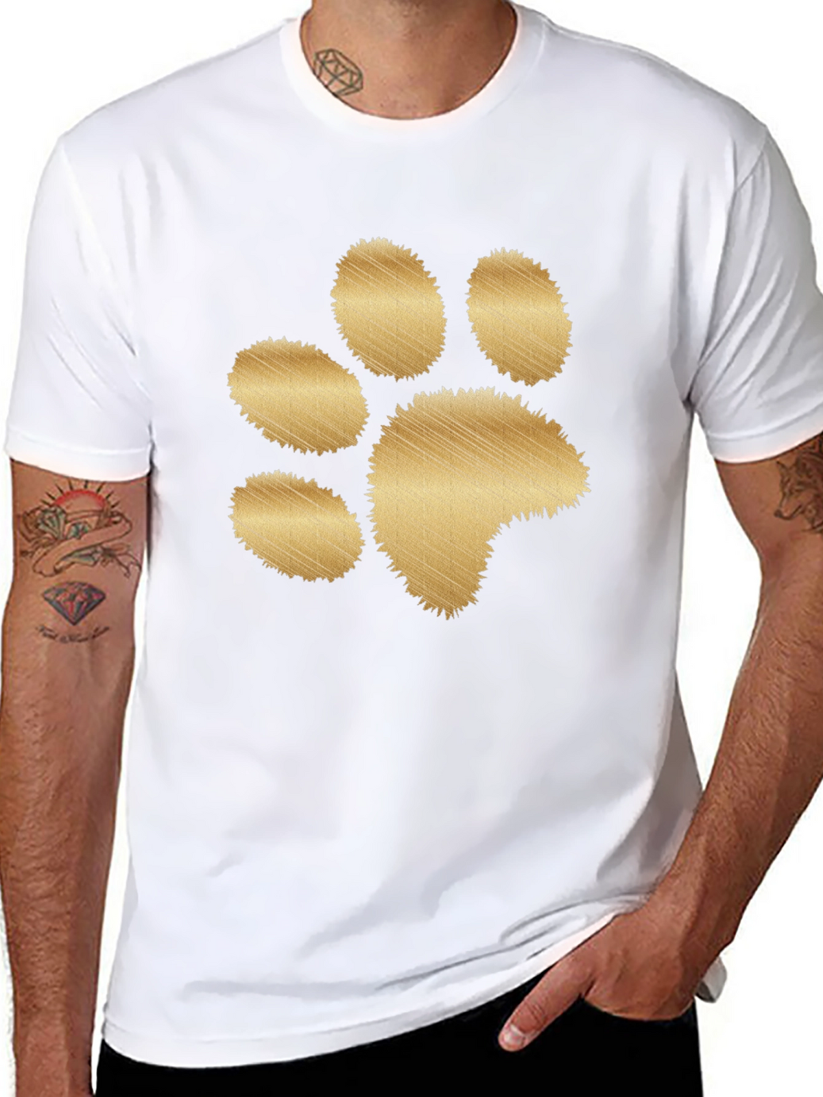 Black T-Shirt with Gold Paw Print