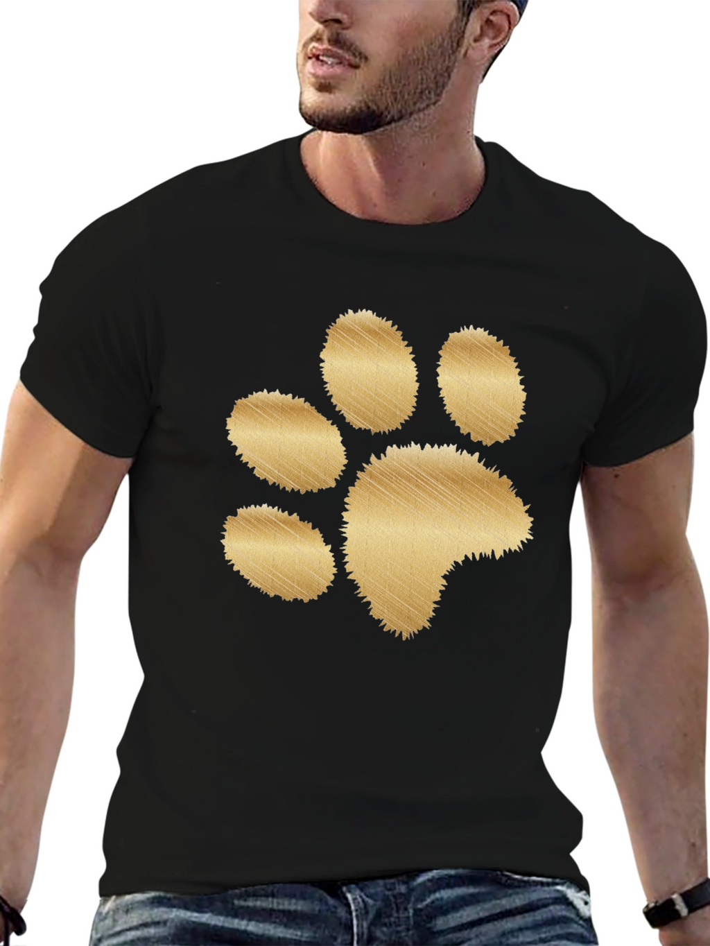 Black T-Shirt with Gold Paw Print