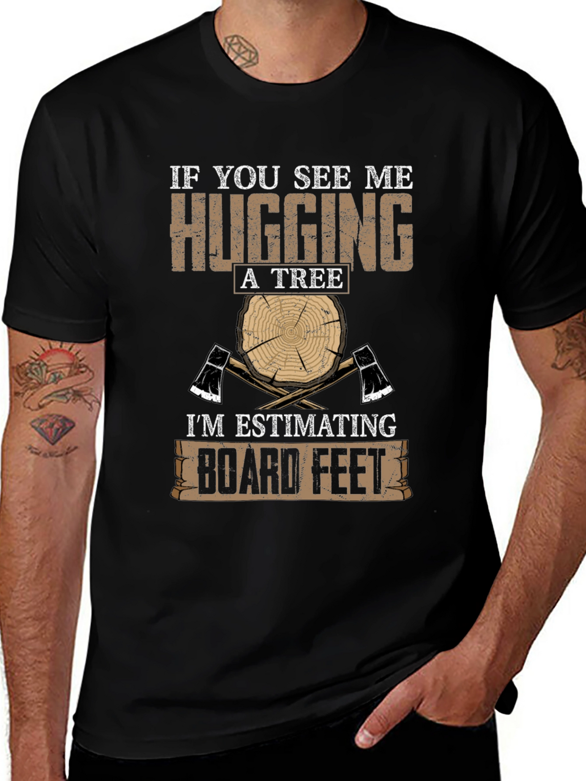 Humorous Lumberjack T-Shirt: Hugging A Tree