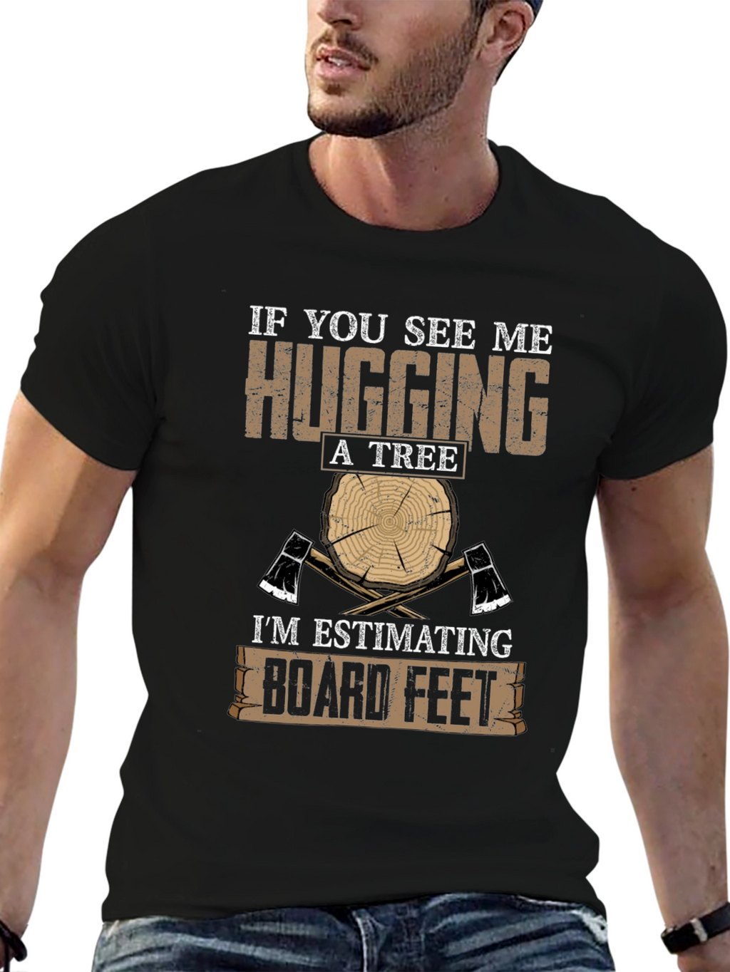 Humorous Lumberjack T-Shirt: Hugging A Tree