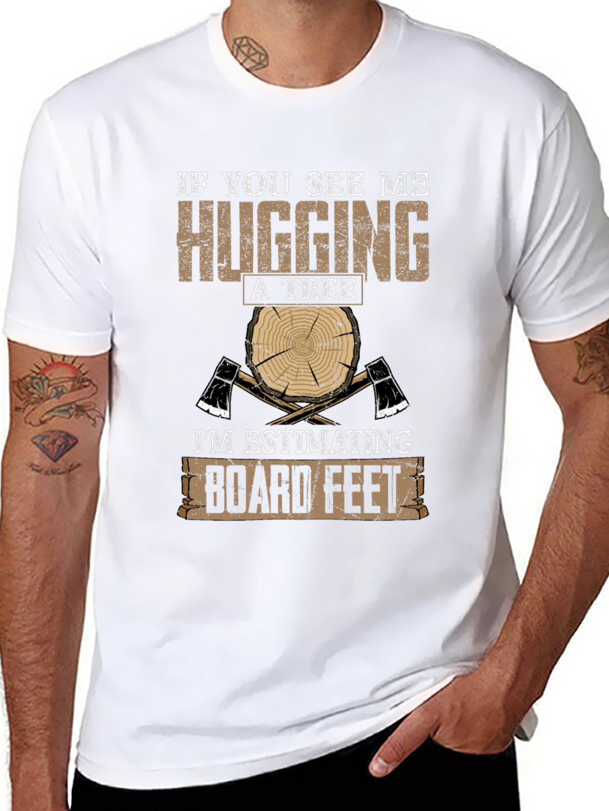 Humorous Lumberjack T-Shirt: Hugging A Tree