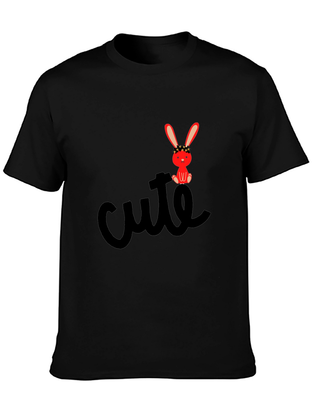 Cute Bunny Graphic Tee - Black Casual T-Shirt