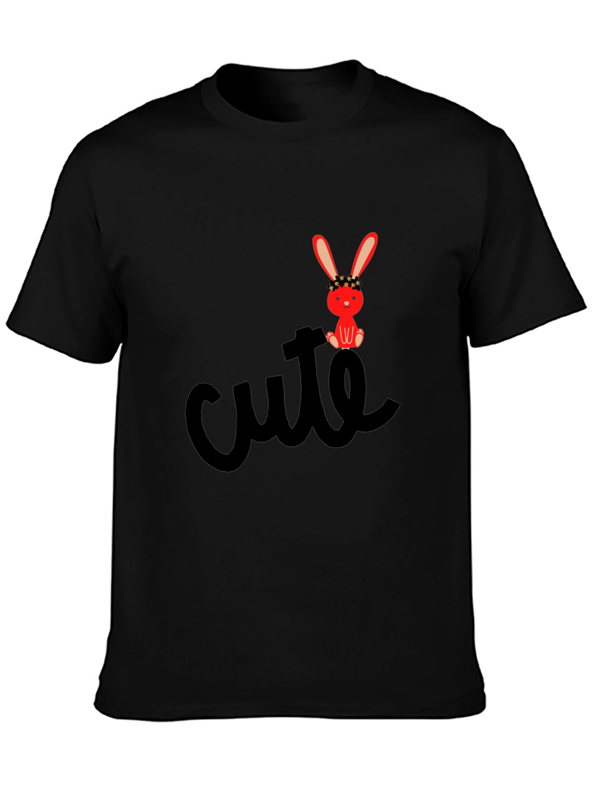 Cute Bunny Graphic Tee - Black Casual T-Shirt