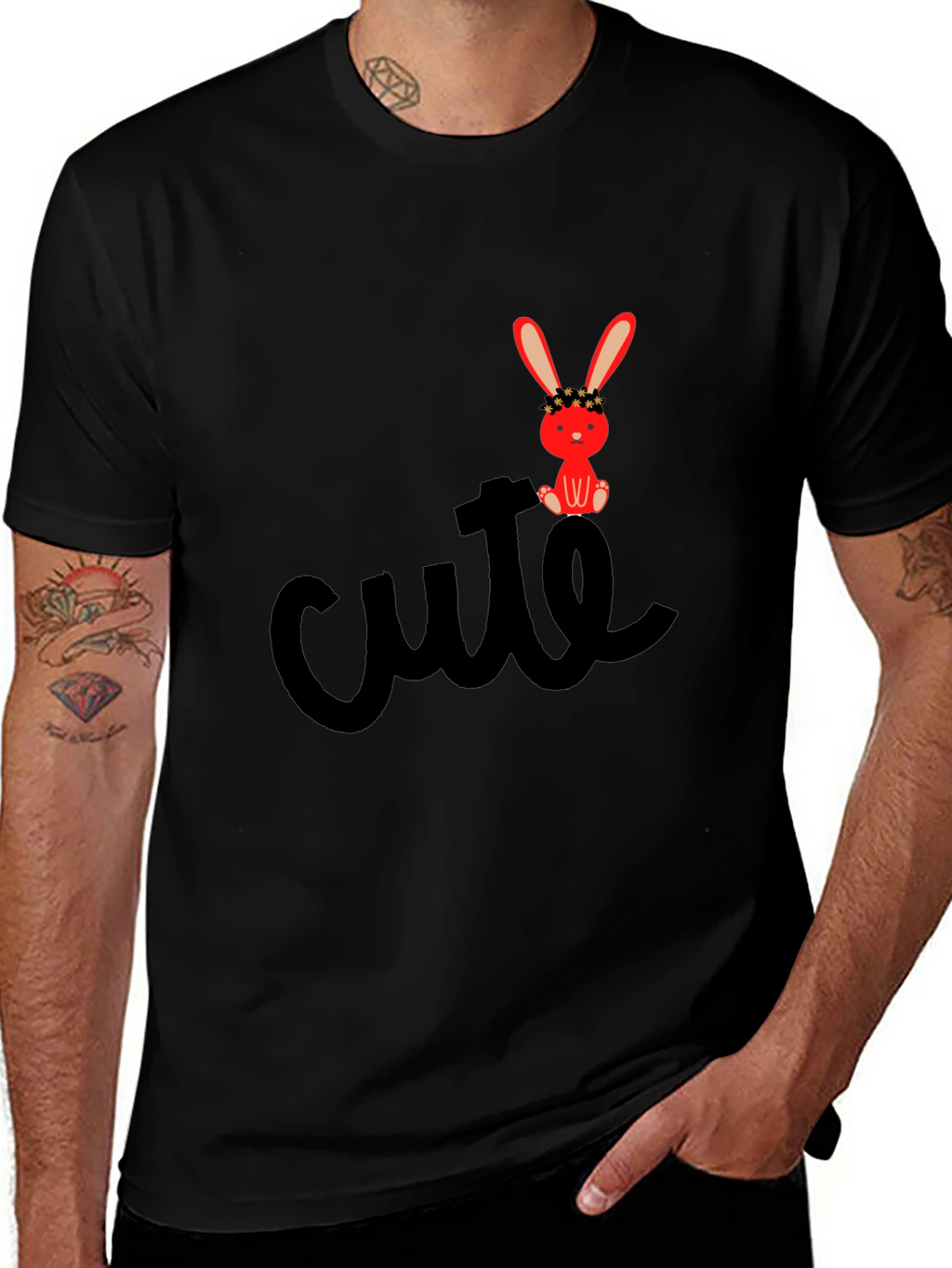 Cute Bunny Graphic Tee - Black Casual T-Shirt