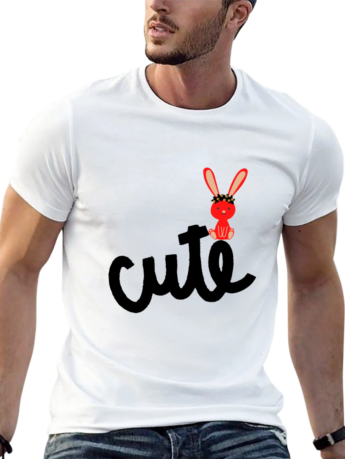 Cute Bunny Graphic Tee - Black Casual T-Shirt