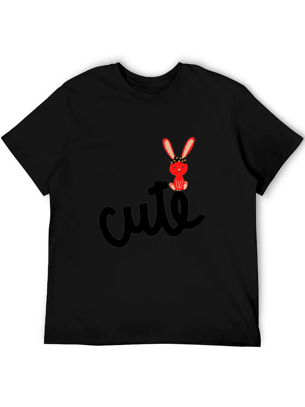 Cute Bunny Graphic Tee - Black Casual T-Shirt