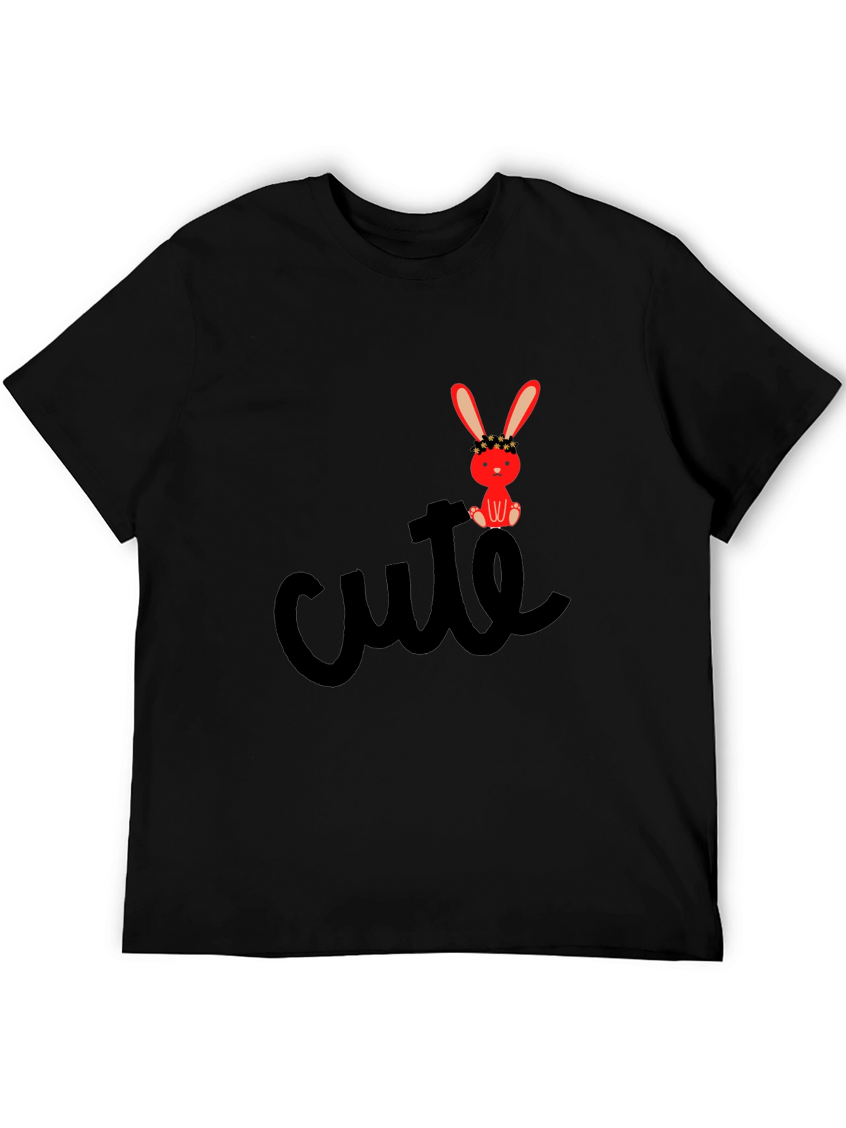 Cute Bunny Graphic Tee - Black Casual T-Shirt