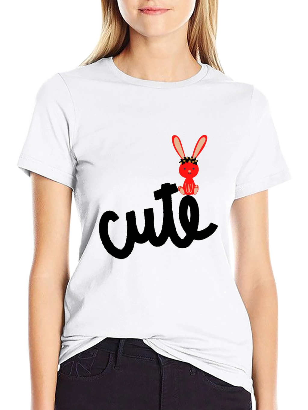 Cute Bunny Graphic Tee - Black Casual T-Shirt