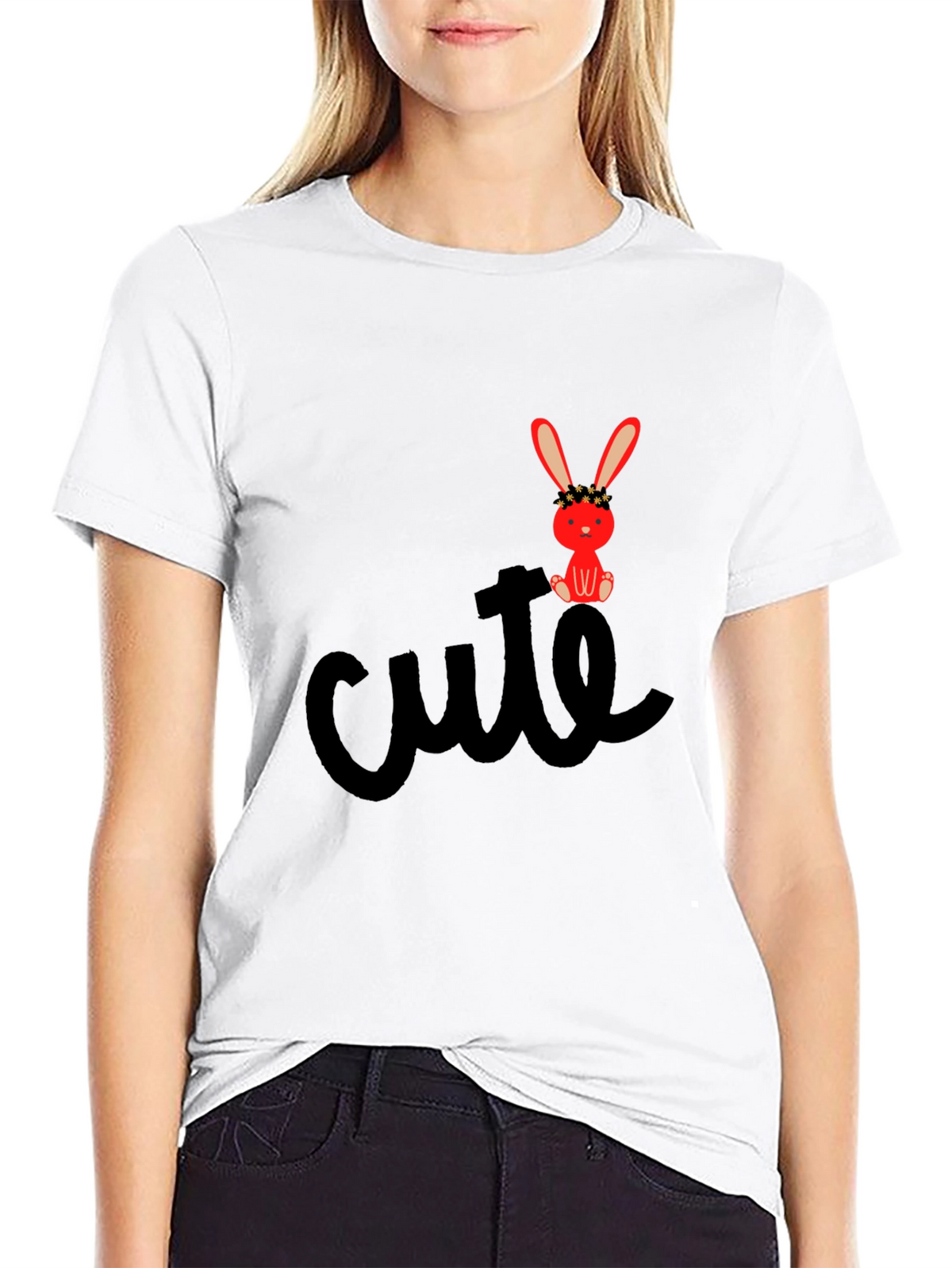 Cute Bunny Graphic Tee - Black Casual T-Shirt