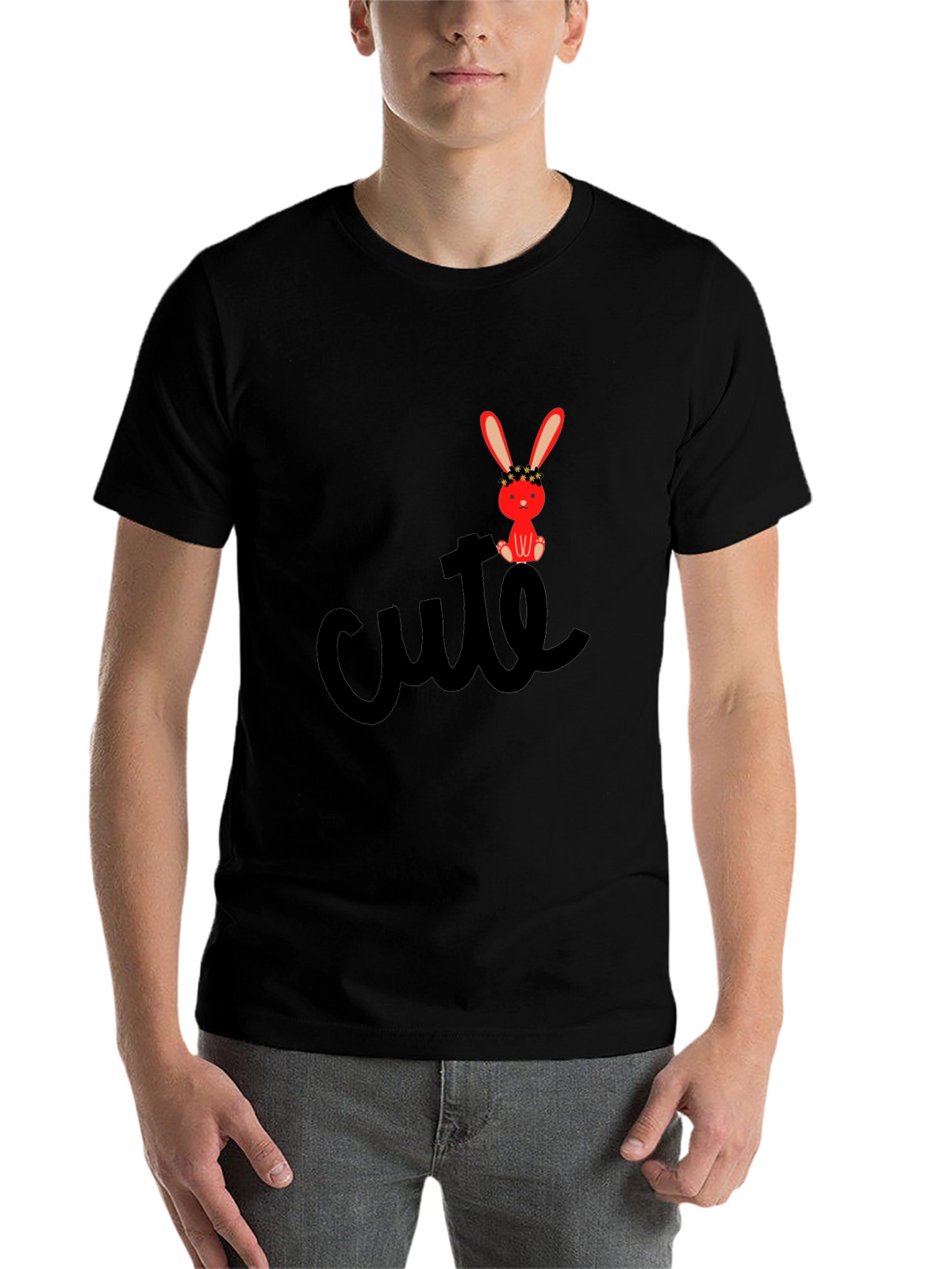 Cute Bunny Graphic Tee - Black Casual T-Shirt