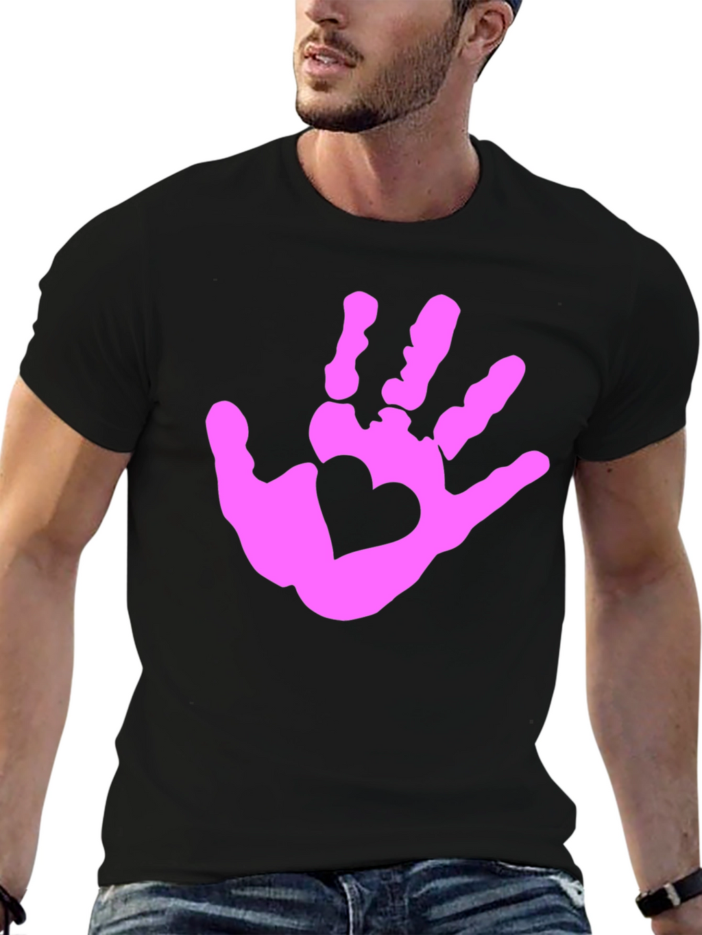 Heart Handprint Graphic Tee - Black