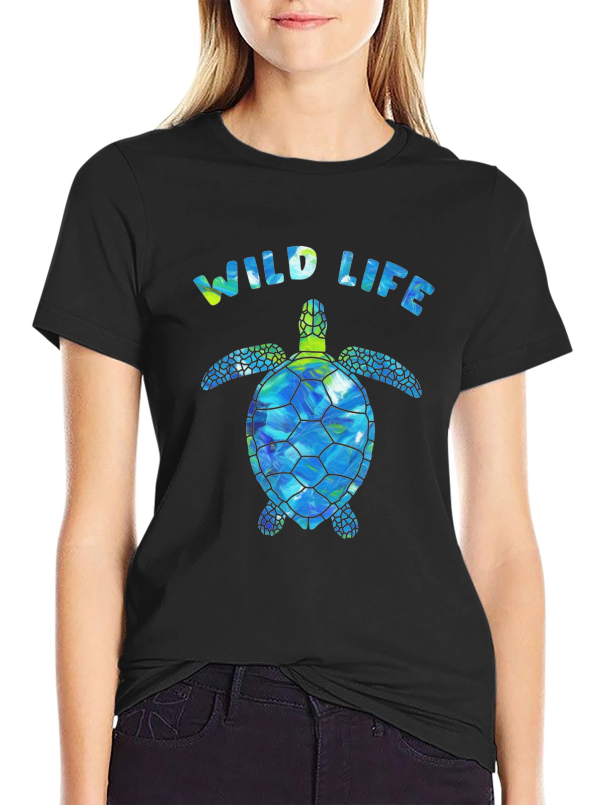 Wildlife Sea Turtle Graphic Tee - Black