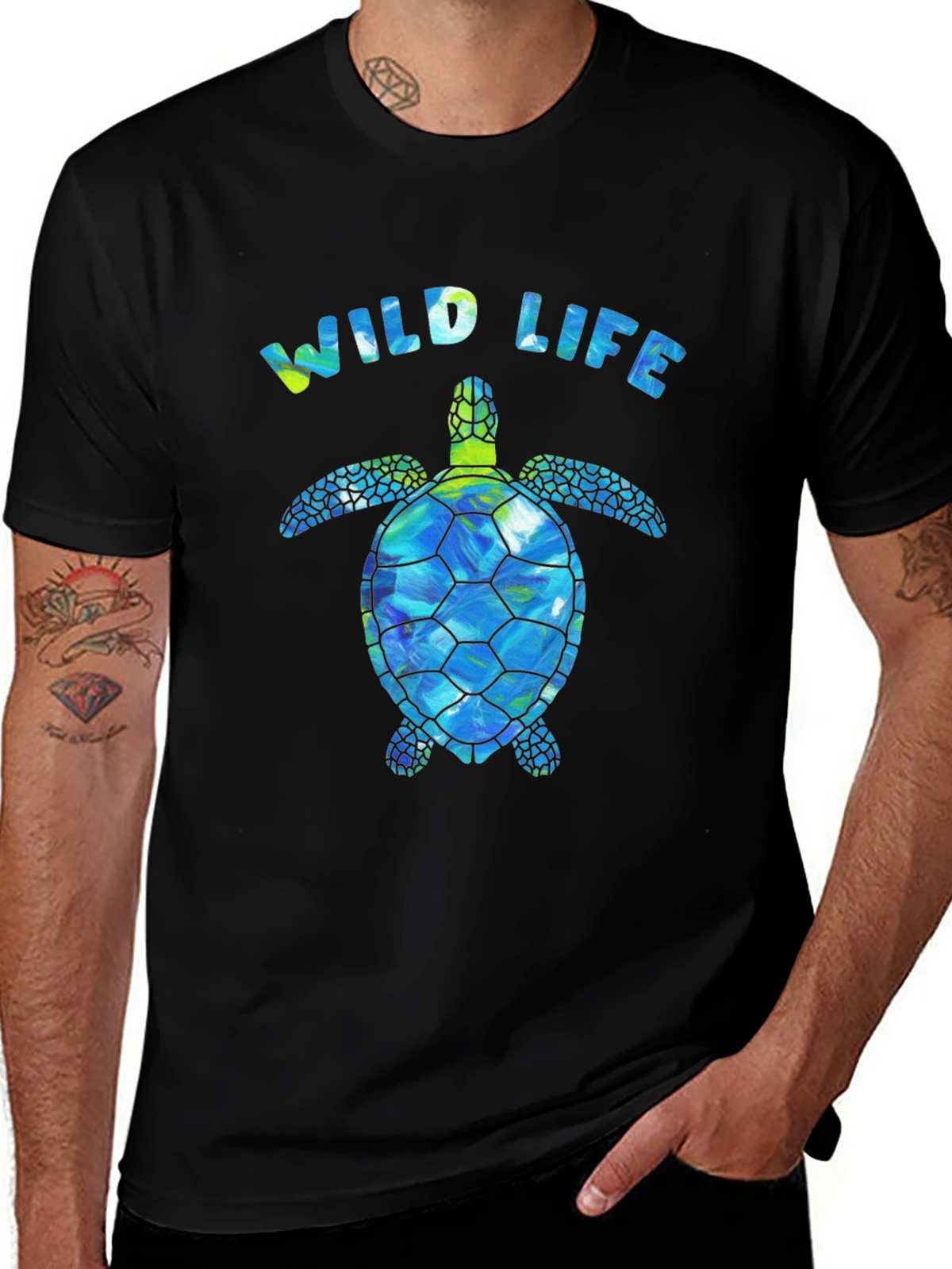 Wildlife Sea Turtle Graphic Tee - Black