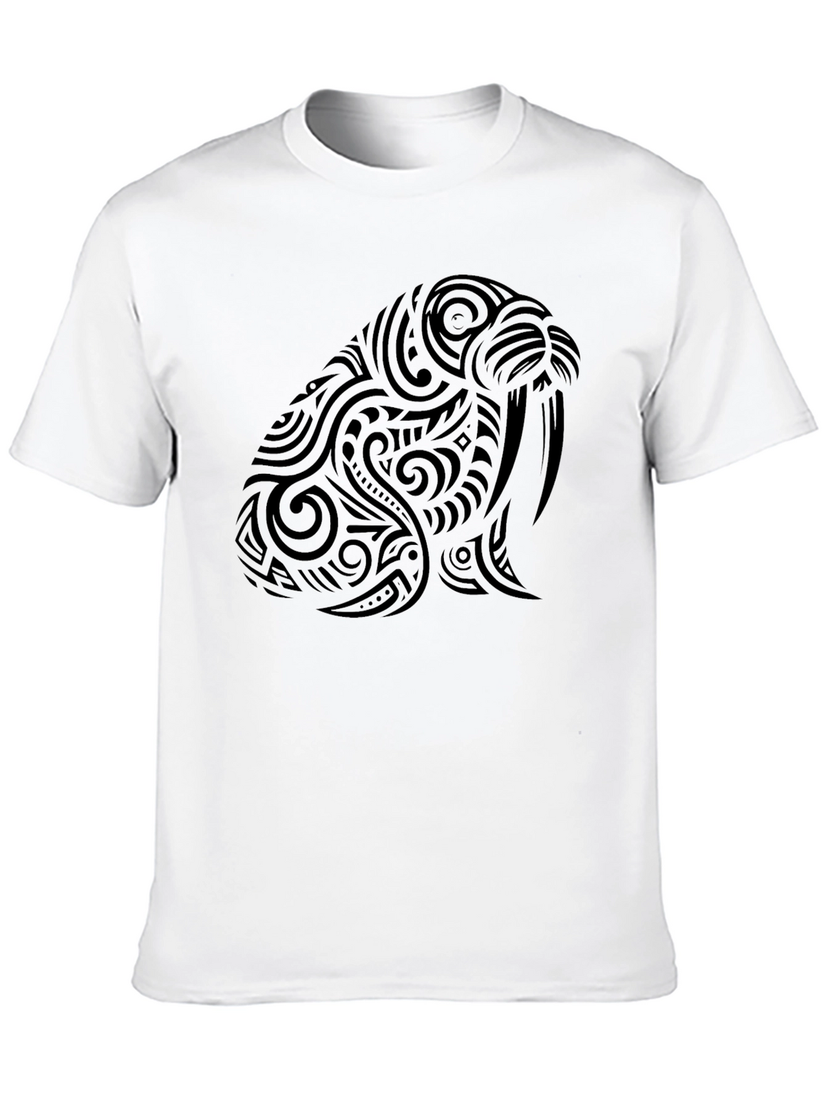 Tribal Walrus Graphic Tee - Black Cotton T-Shirt