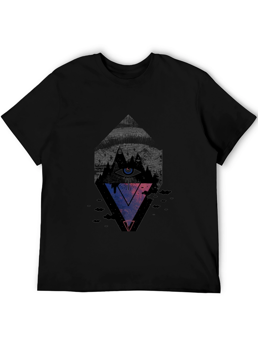 Mens Black Graphic Tee - Eye Pyramid Design
